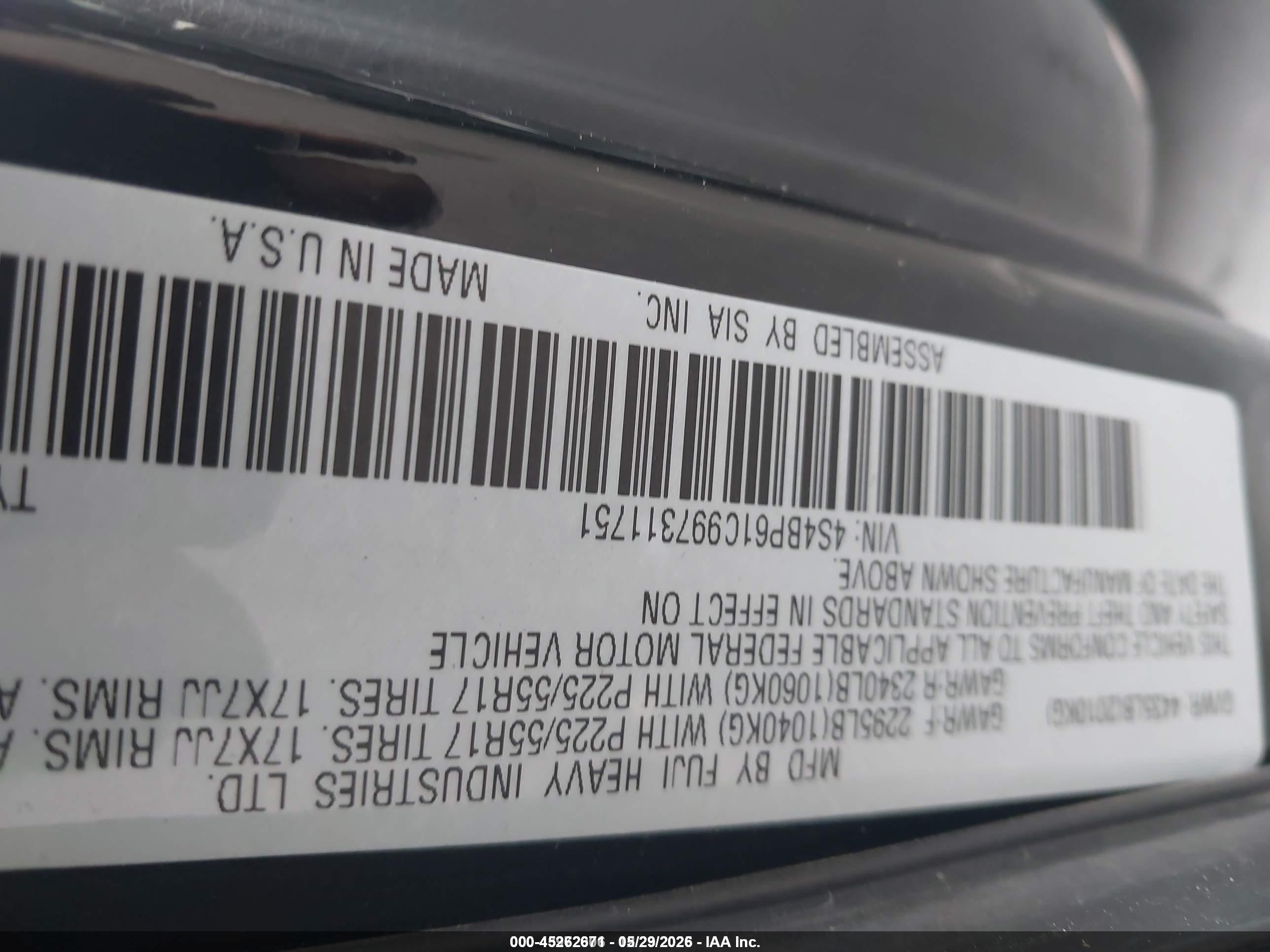 2009 Subaru Outback 2.5i Blue vin: 4S4BP61C997311751