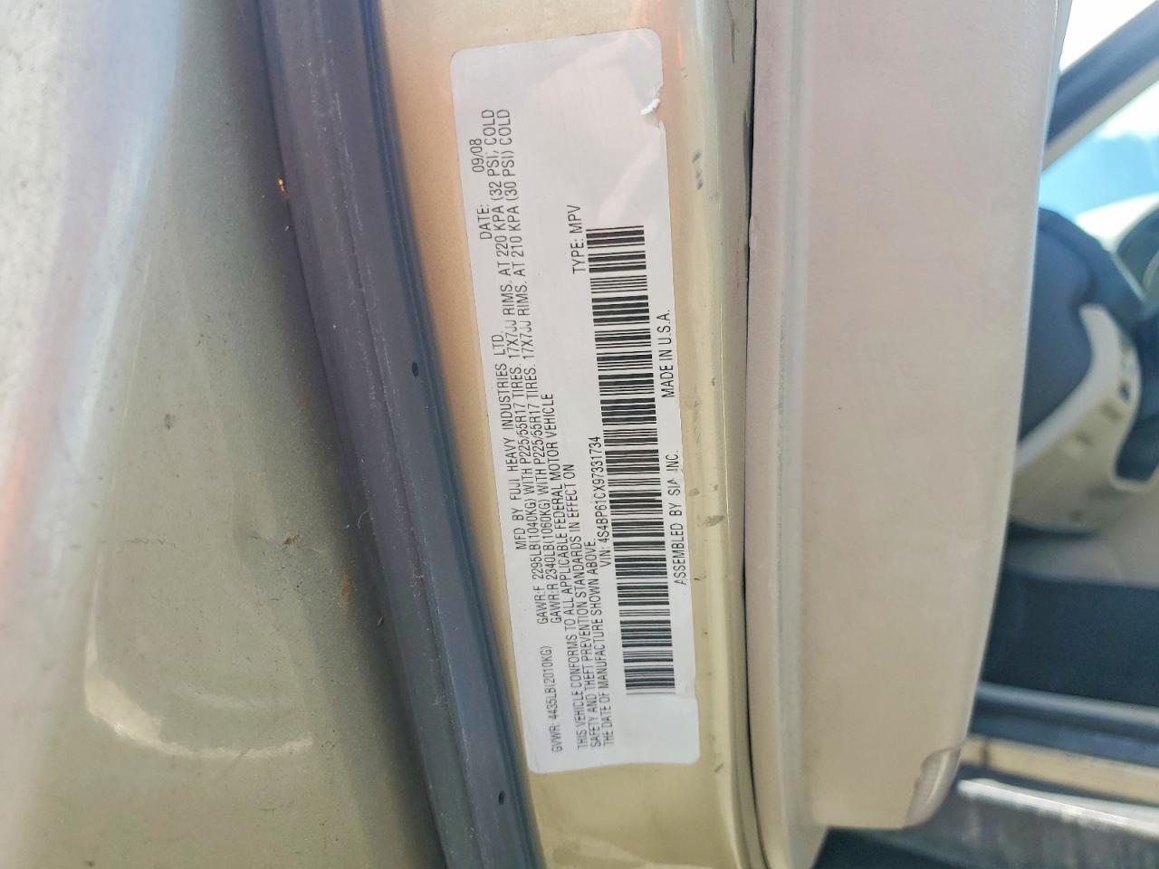 2009 Subaru Outback 2.5i Gold vin: 4S4BP61CX97331734