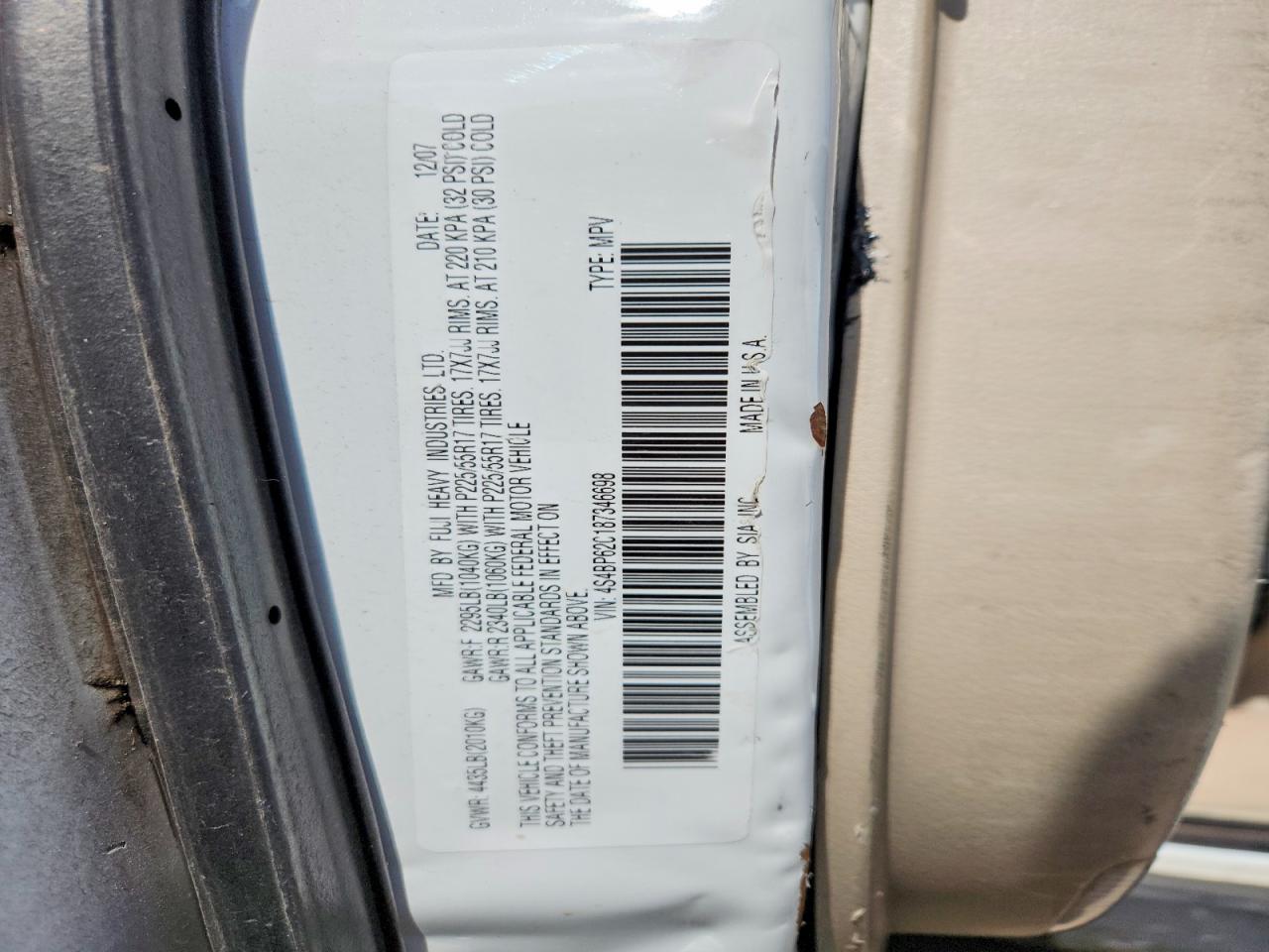 2008 Subaru Outback 2.5i Limited White vin: 4S4BP62C187346698