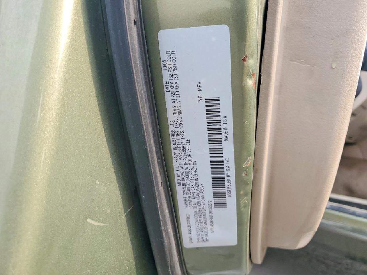 2006 Subaru Legacy Outback 2.5i Limited Зеленый vin: 4S4BP62C267325372