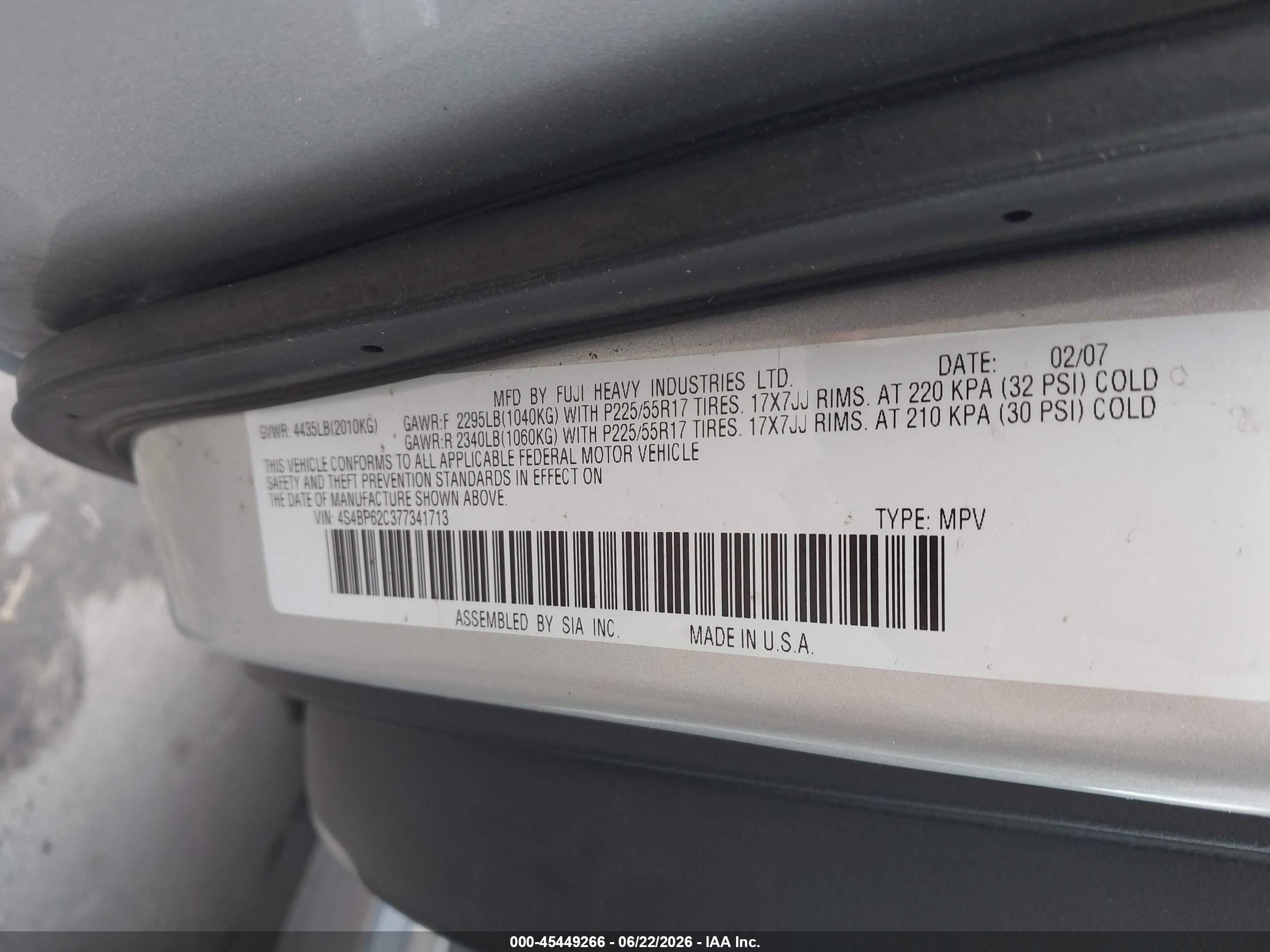 2007 Subaru Legacy 2.5i Limited/2.5i Limited L.l. Bean Edition Silver vin: 4S4BP62C377341713