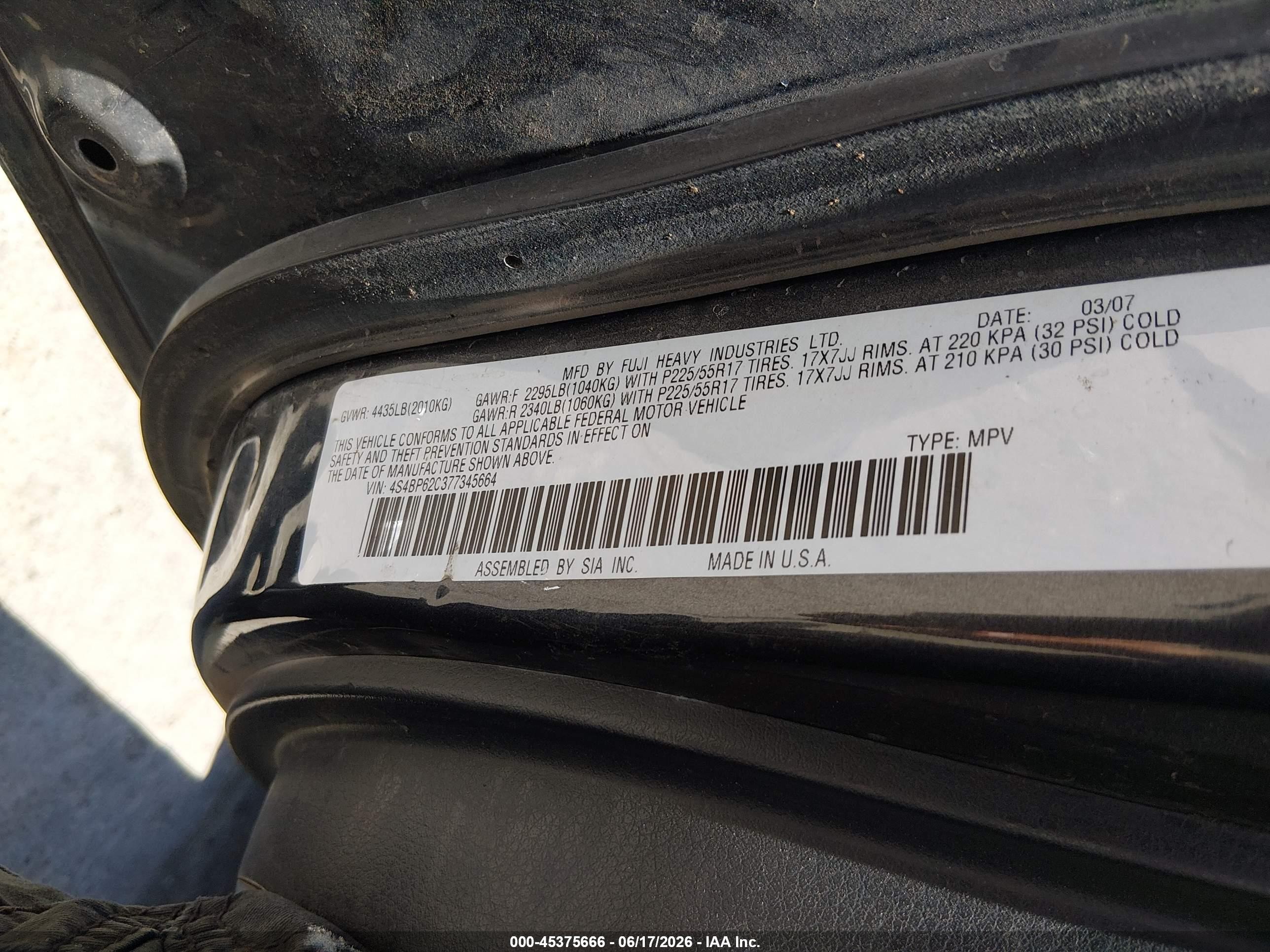 2007 Subaru Legacy 2.5i Limited/2.5i Limited L.l. Bean Edition Gray vin: 4S4BP62C377345664
