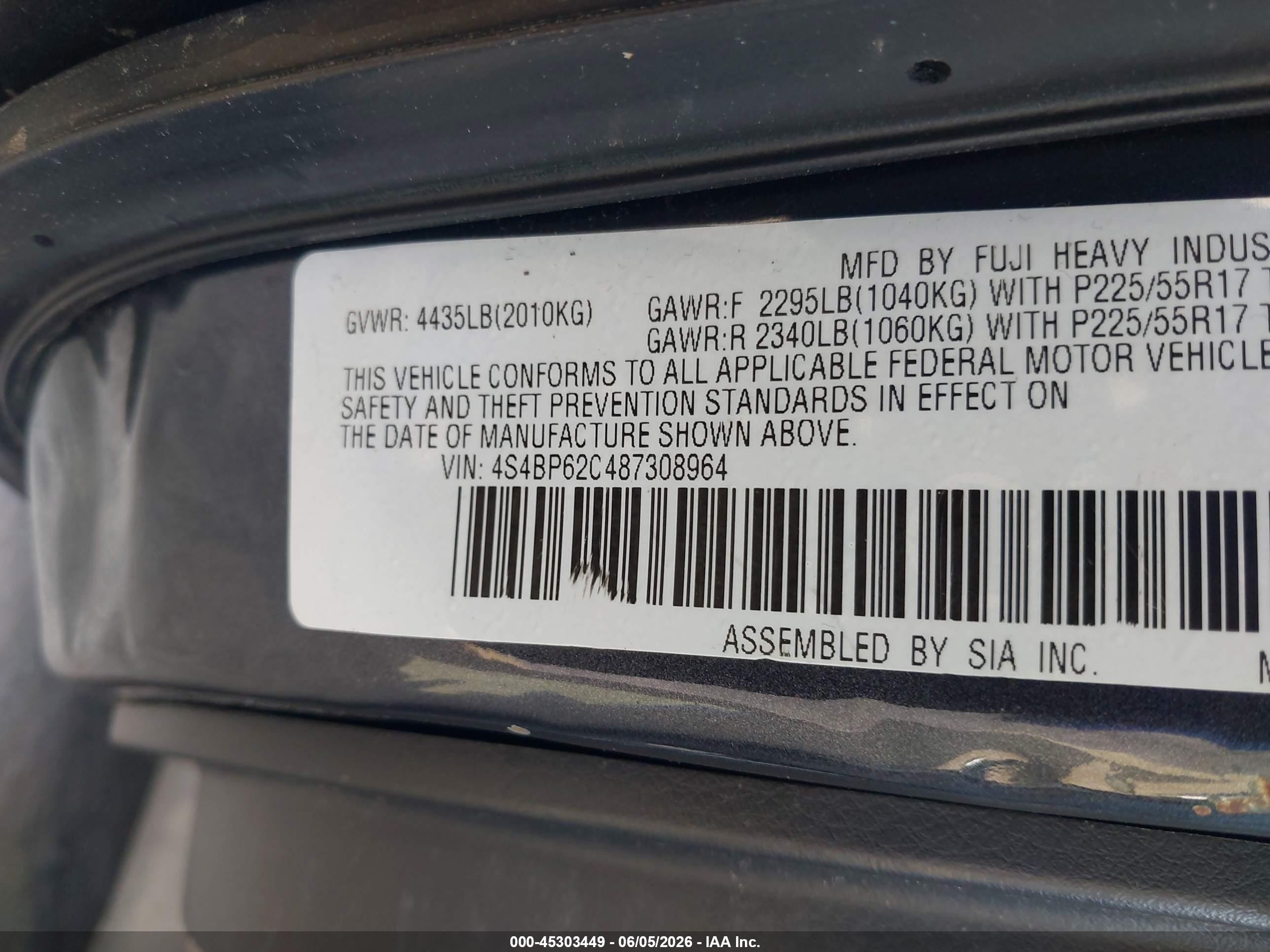 2008 Subaru Outback 2.5i Limited/2.5i Limited L.l. Bean Edition Gray vin: 4S4BP62C487308964