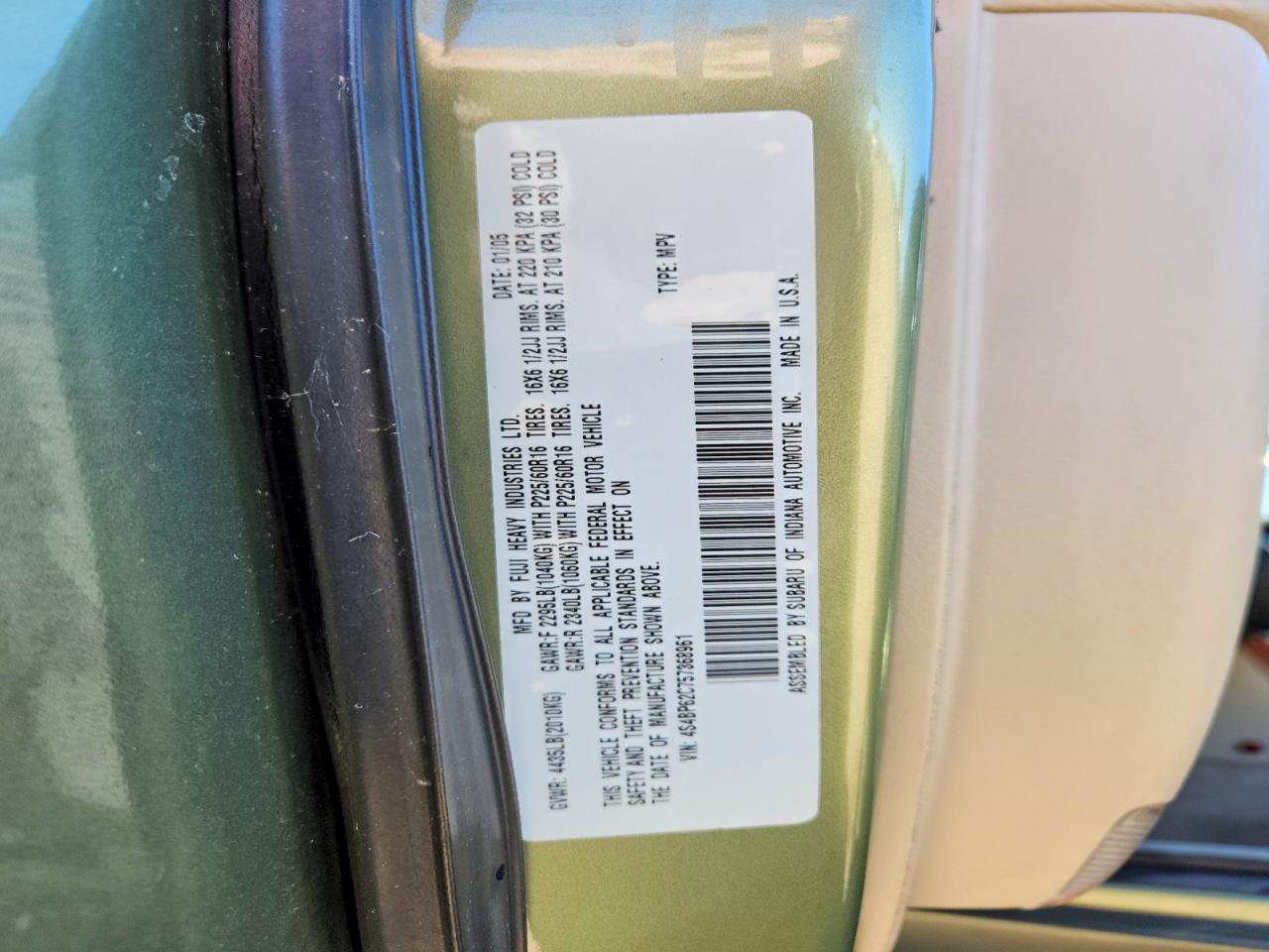 2005 Subaru Legacy Outback 2.5i Limited Green vin: 4S4BP62C757368961