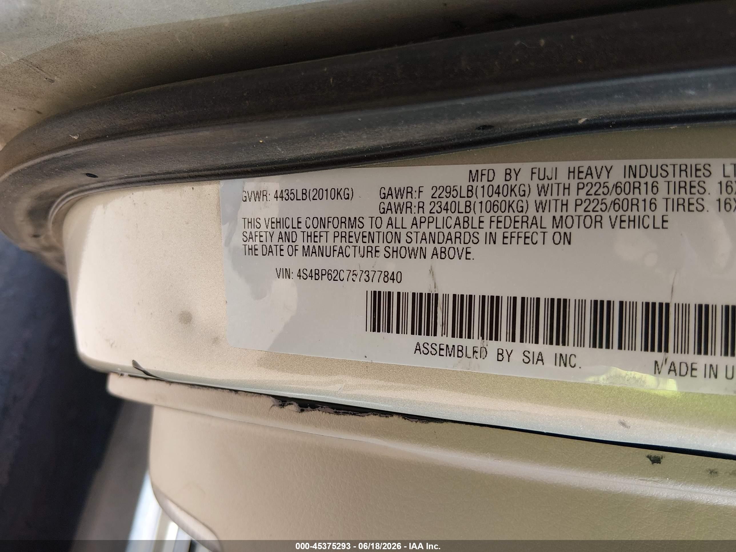 2005 Subaru Outback 2.5i Limited Gold vin: 4S4BP62C757377840