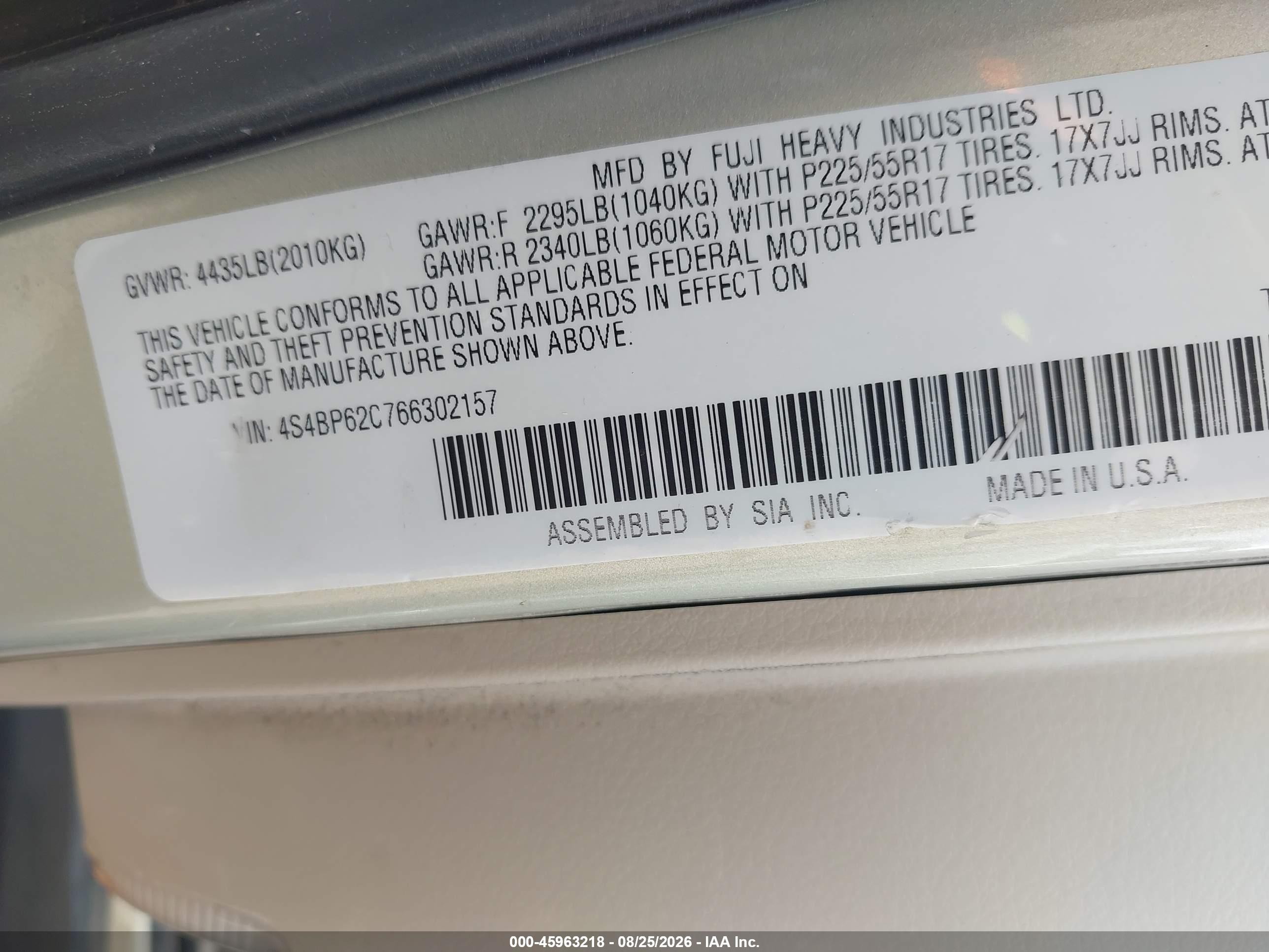 2006 Subaru Outback 2.5i Limited Cream vin: 4S4BP62C766302157