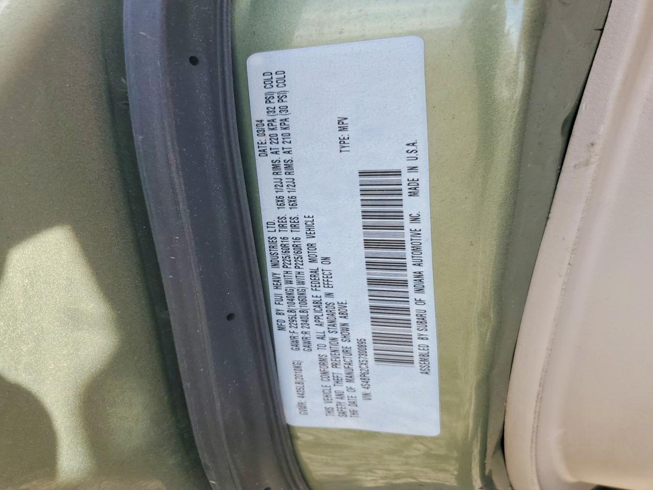 2005 Subaru Legacy Outback 2.5i Limited Green vin: 4S4BP62CX57300895