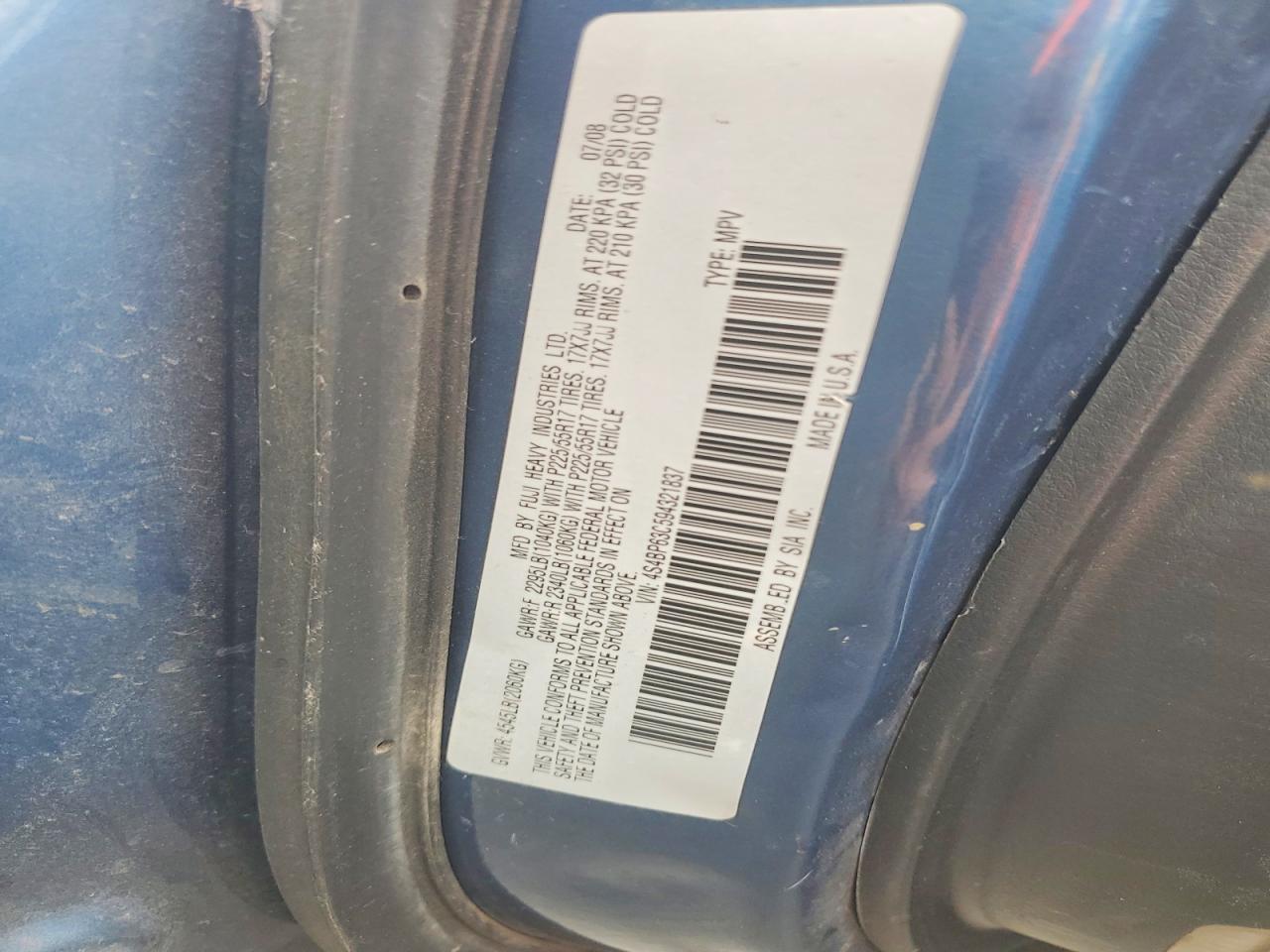 2009 Subaru Outback 2.5xt Limited Blue vin: 4S4BP63C594321837