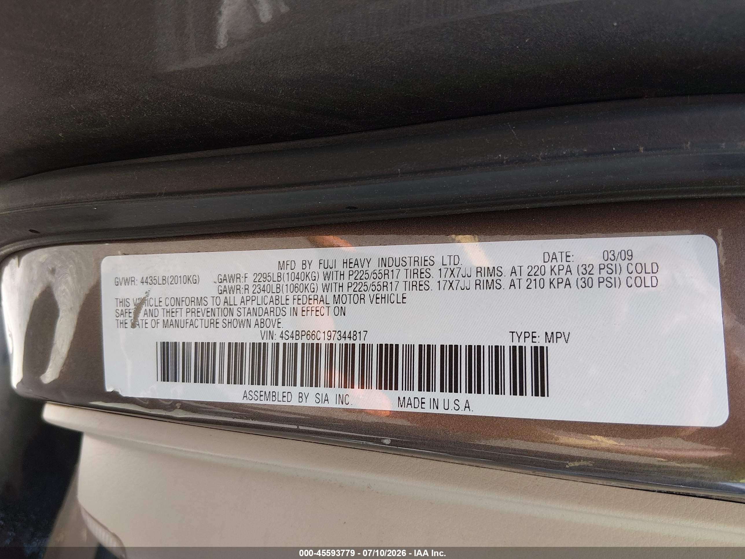 2009 Subaru Outback 2.5i Limited Brown vin: 4S4BP66C197344817