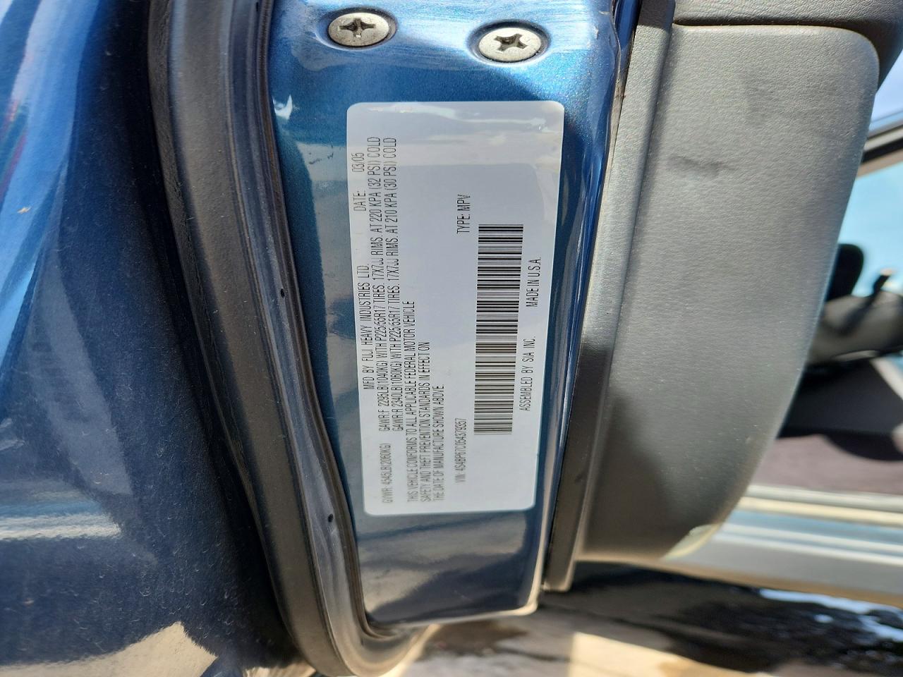 2005 Subaru Legacy Outback 2.5 Xt Limited Blue vin: 4S4BP67C054379357