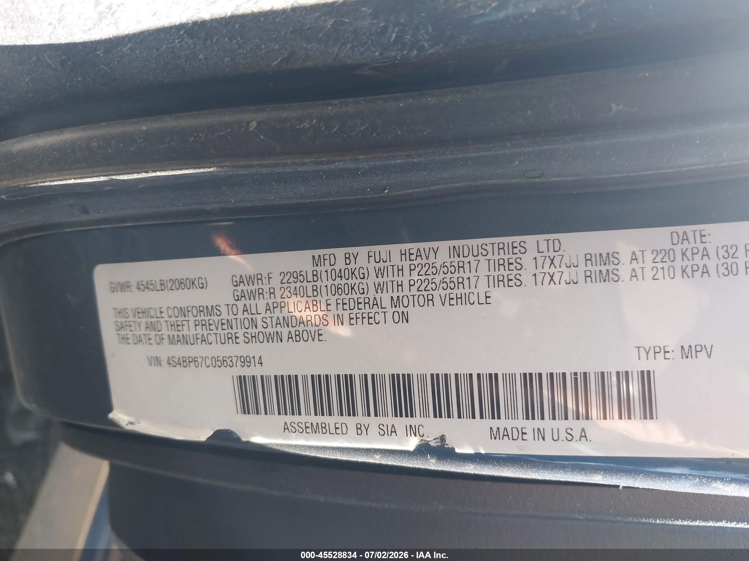 2005 Subaru Outback 2.5xt Limited Blue vin: 4S4BP67C056379914