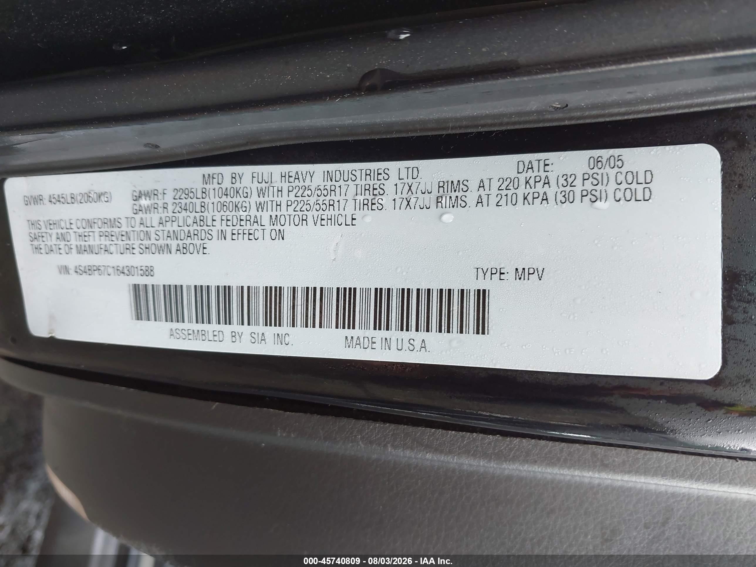 2006 Subaru Outback 2.5xt/2.5xt Limited Black vin: 4S4BP67C164301588