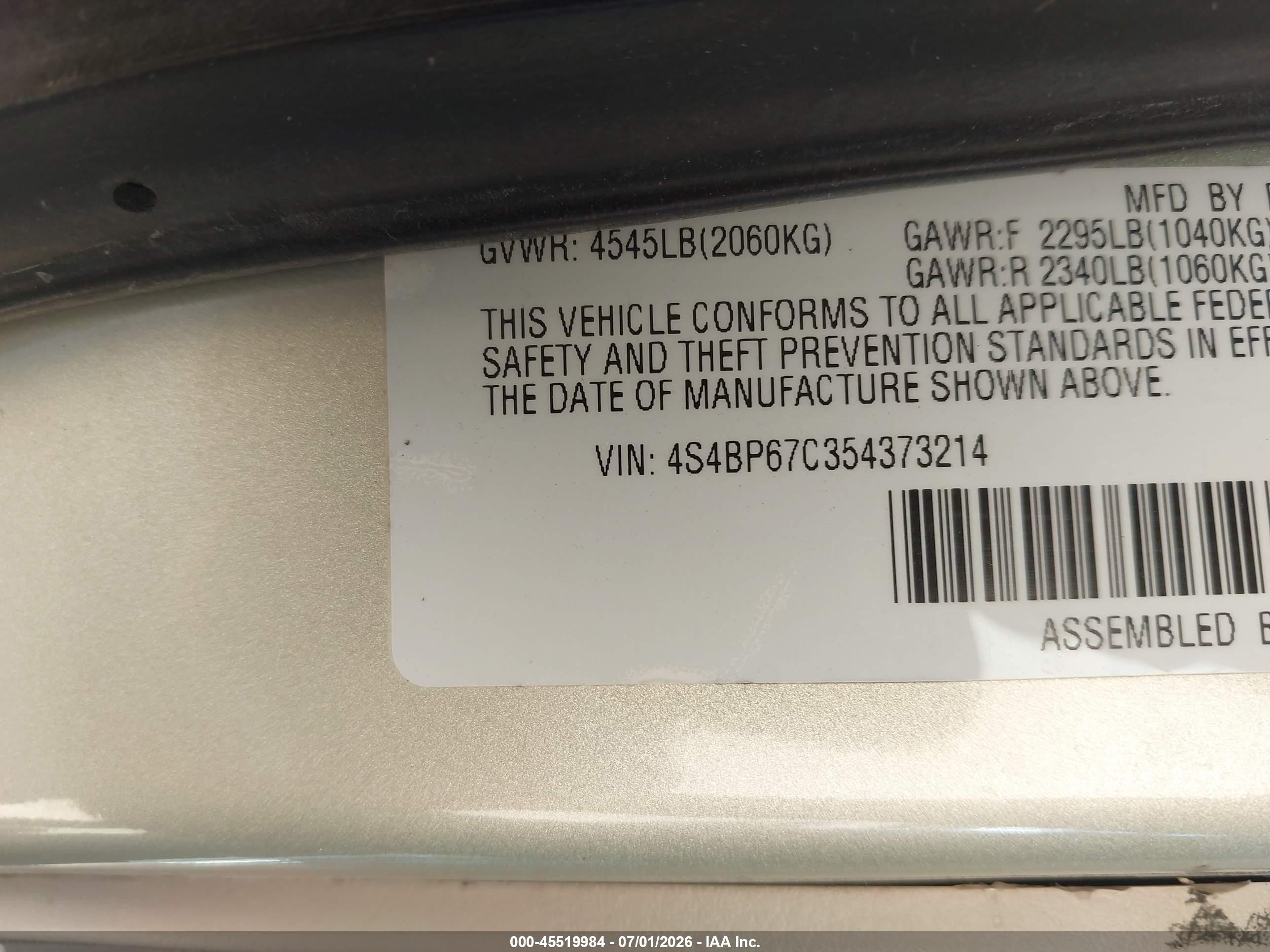 2005 Subaru Outback 2.5xt Limited Tan vin: 4S4BP67C354373214