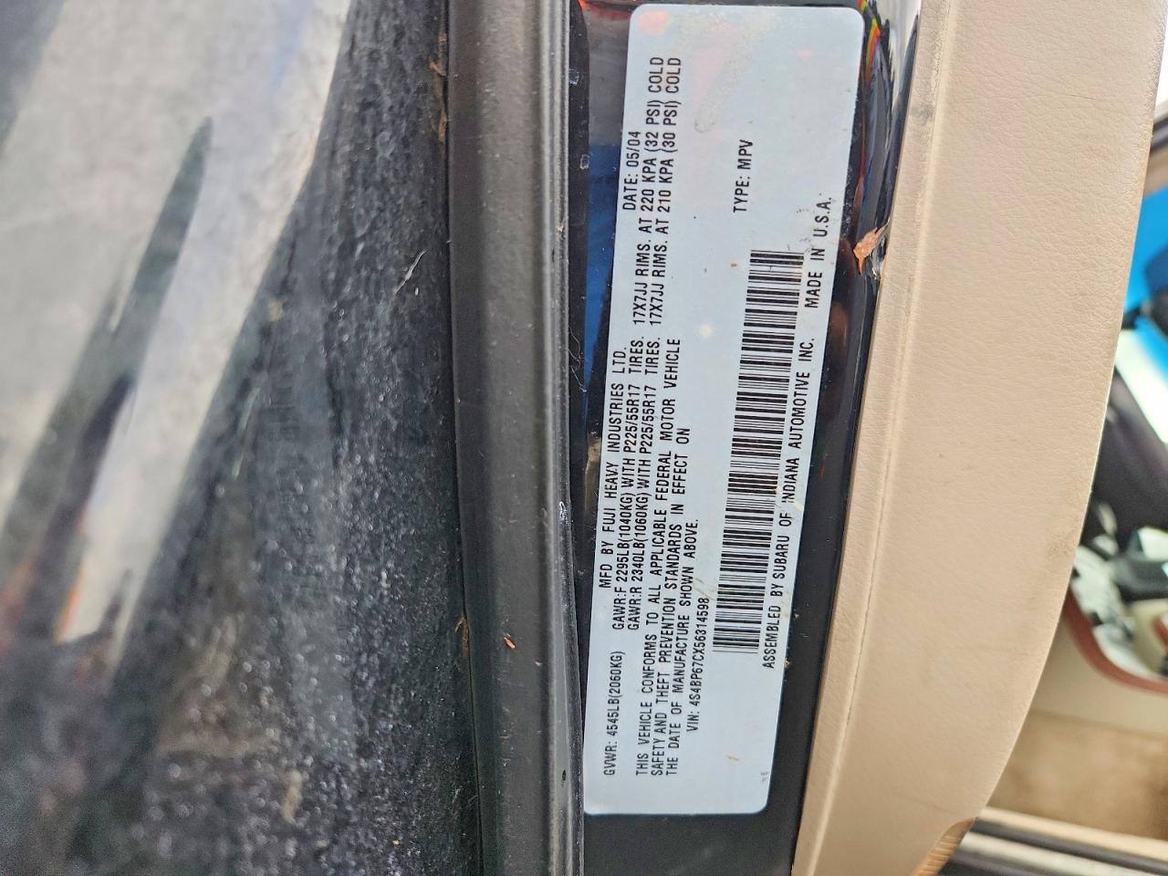 2005 Subaru Legacy Outback 2.5 Xt Limited Black vin: 4S4BP67CX56314598