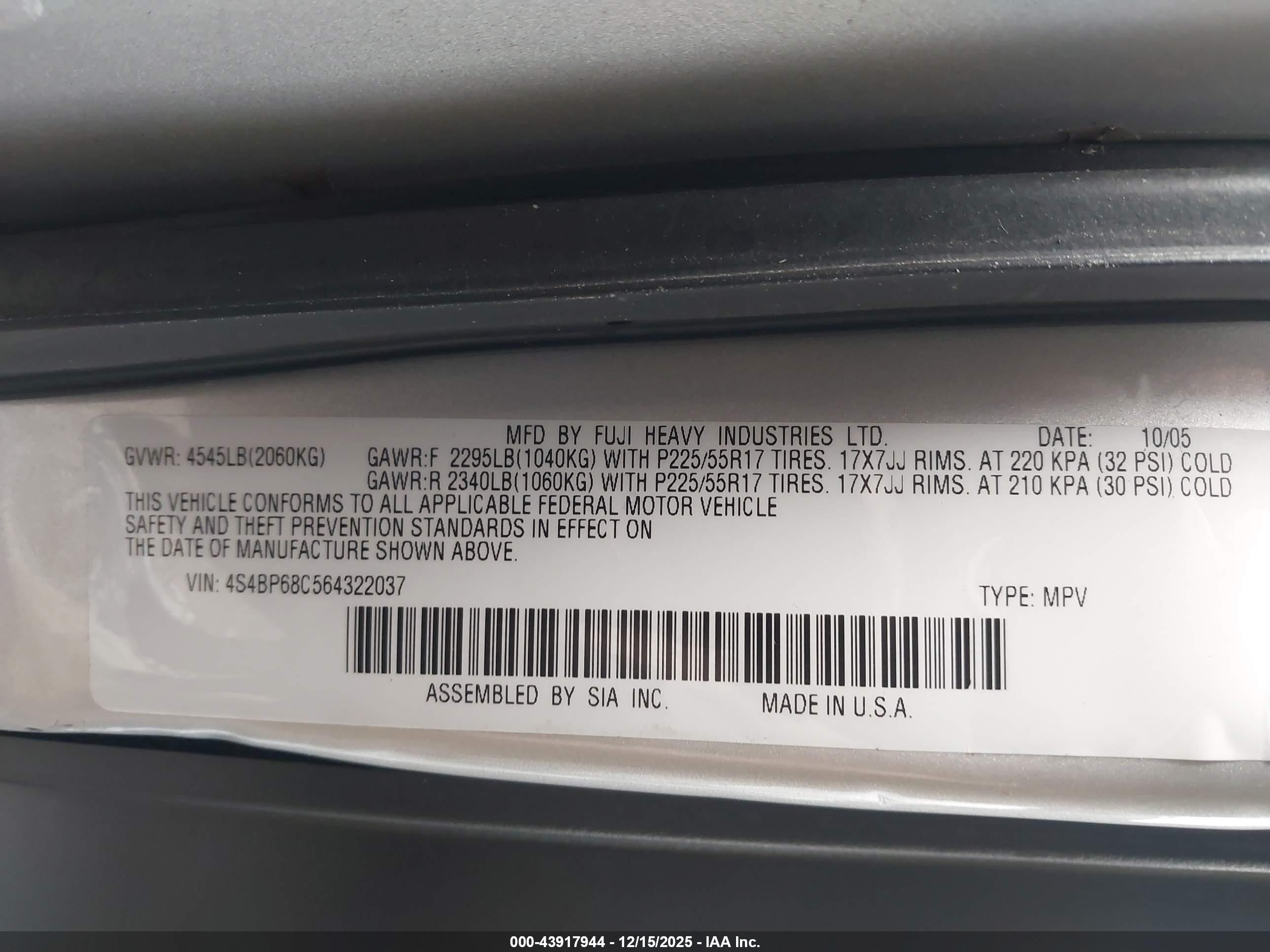 2006 Subaru Outback 2.5xt Silver vin: 4S4BP68C564322037