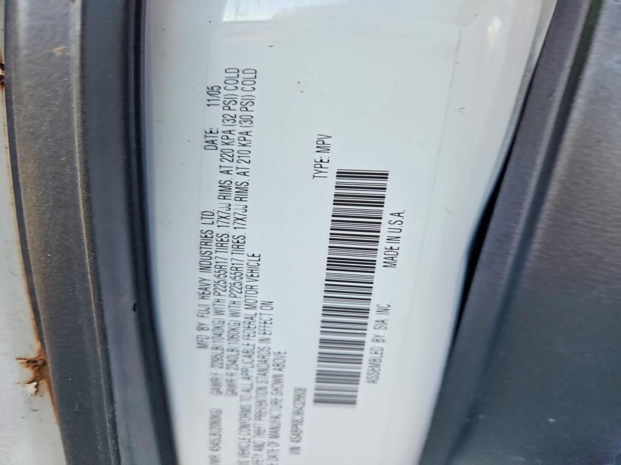 2006 Subaru Legacy Outback 2.5 Xt White vin: 4S4BP68C964326608