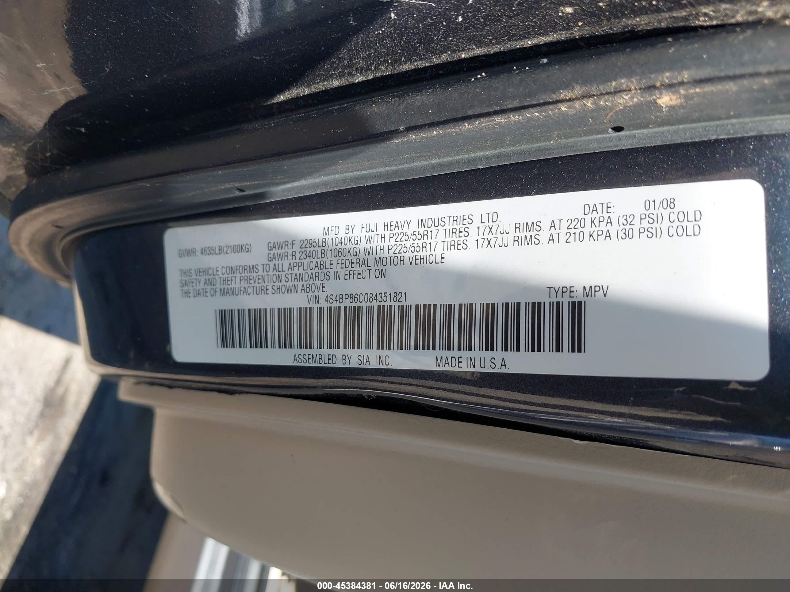 2008 Subaru Outback 3.0r L.l. Bean Edition/3.0r Ll Bean W/nav Tan vin: 4S4BP86C084351821