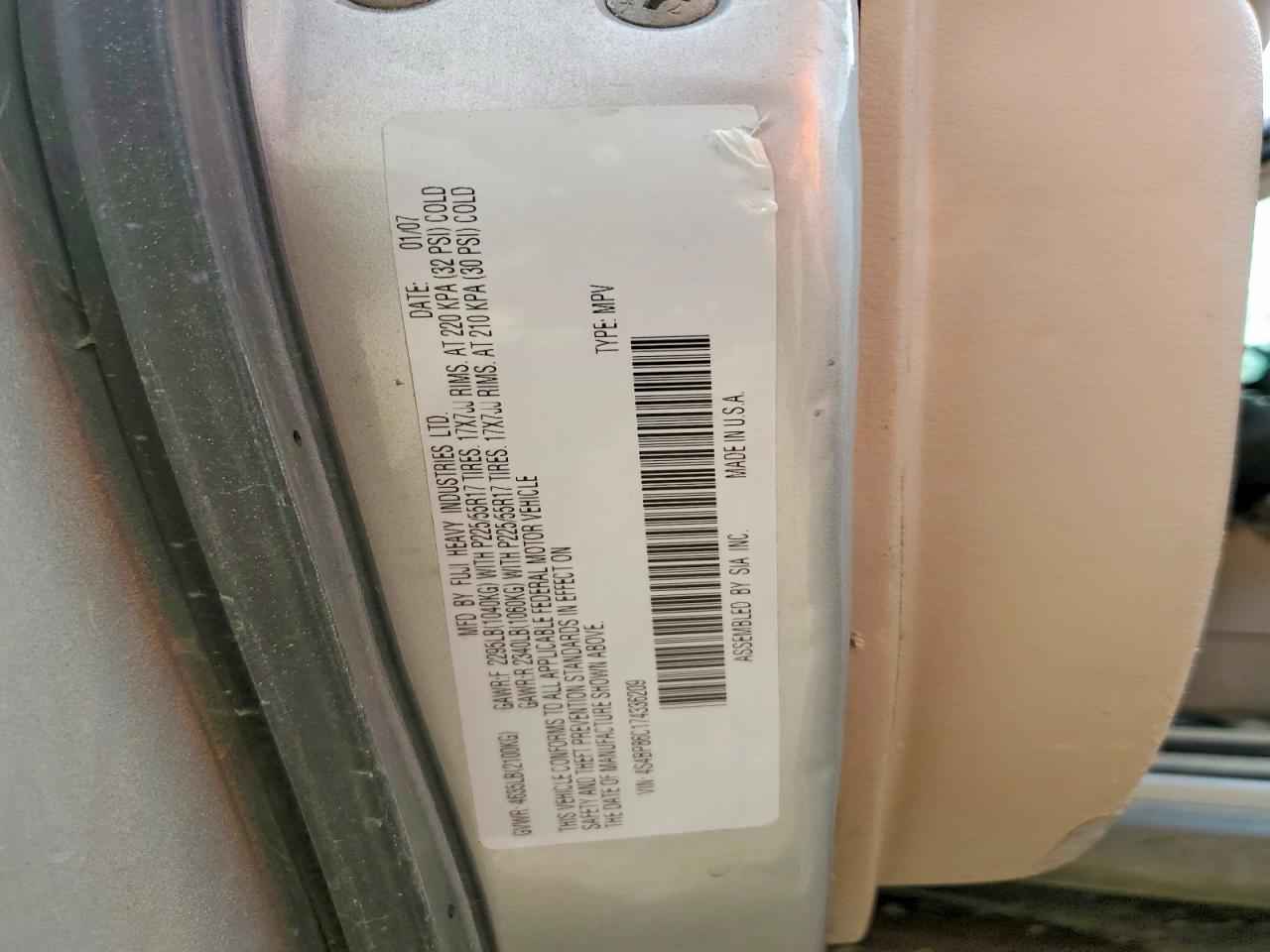 2007 Subaru Outback Outback 3.0r Ll Bean Silver vin: 4S4BP86C174336209