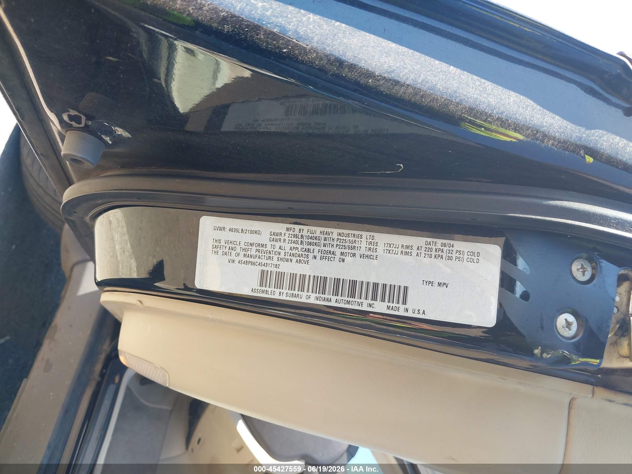 2005 Subaru Outback 3.0r L.l. Bean Edition Black vin: 4S4BP86C454317182