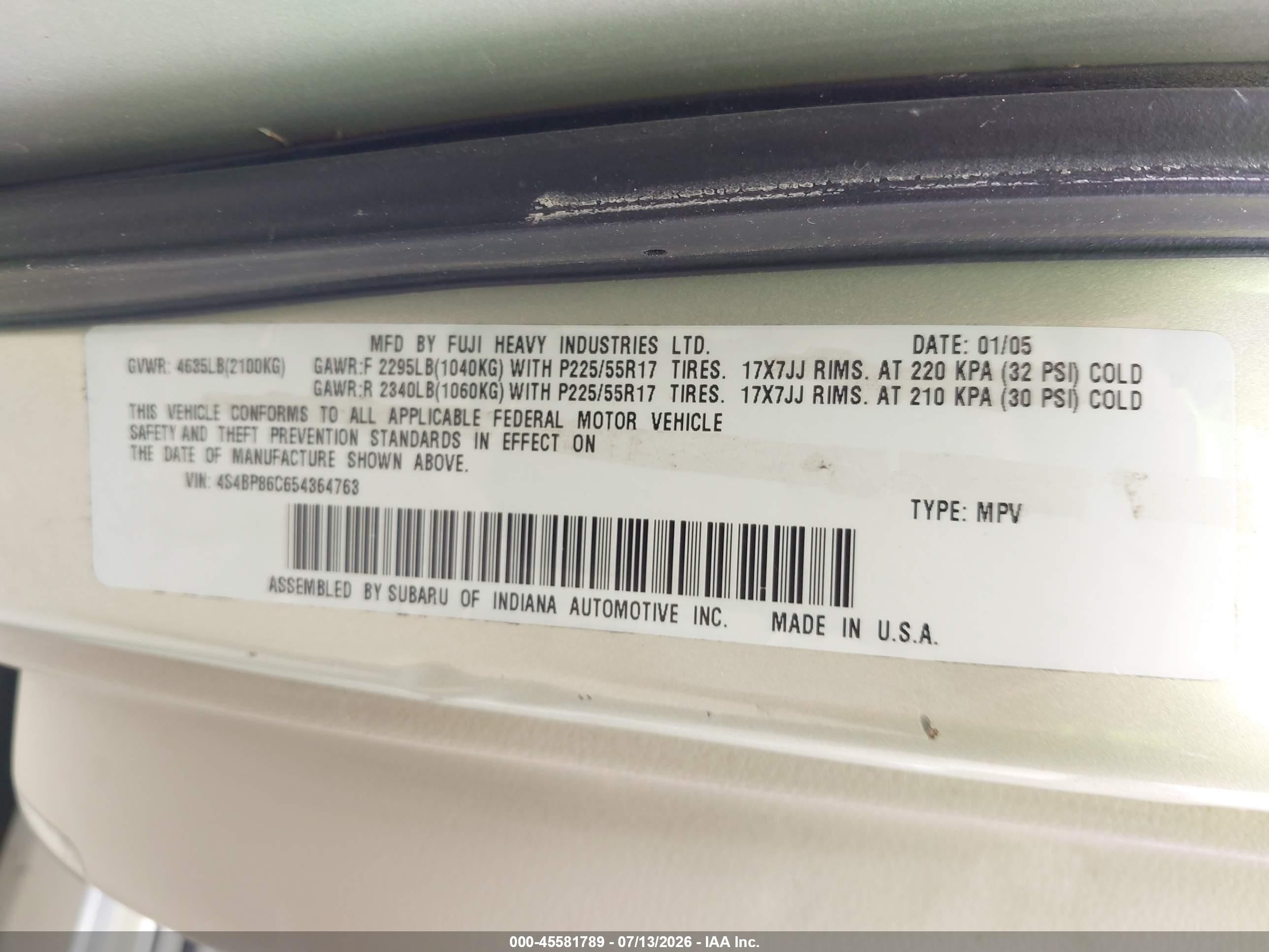 2005 Subaru Outback 3.0r L.l. Bean Edition Gray vin: 4S4BP86C654364763