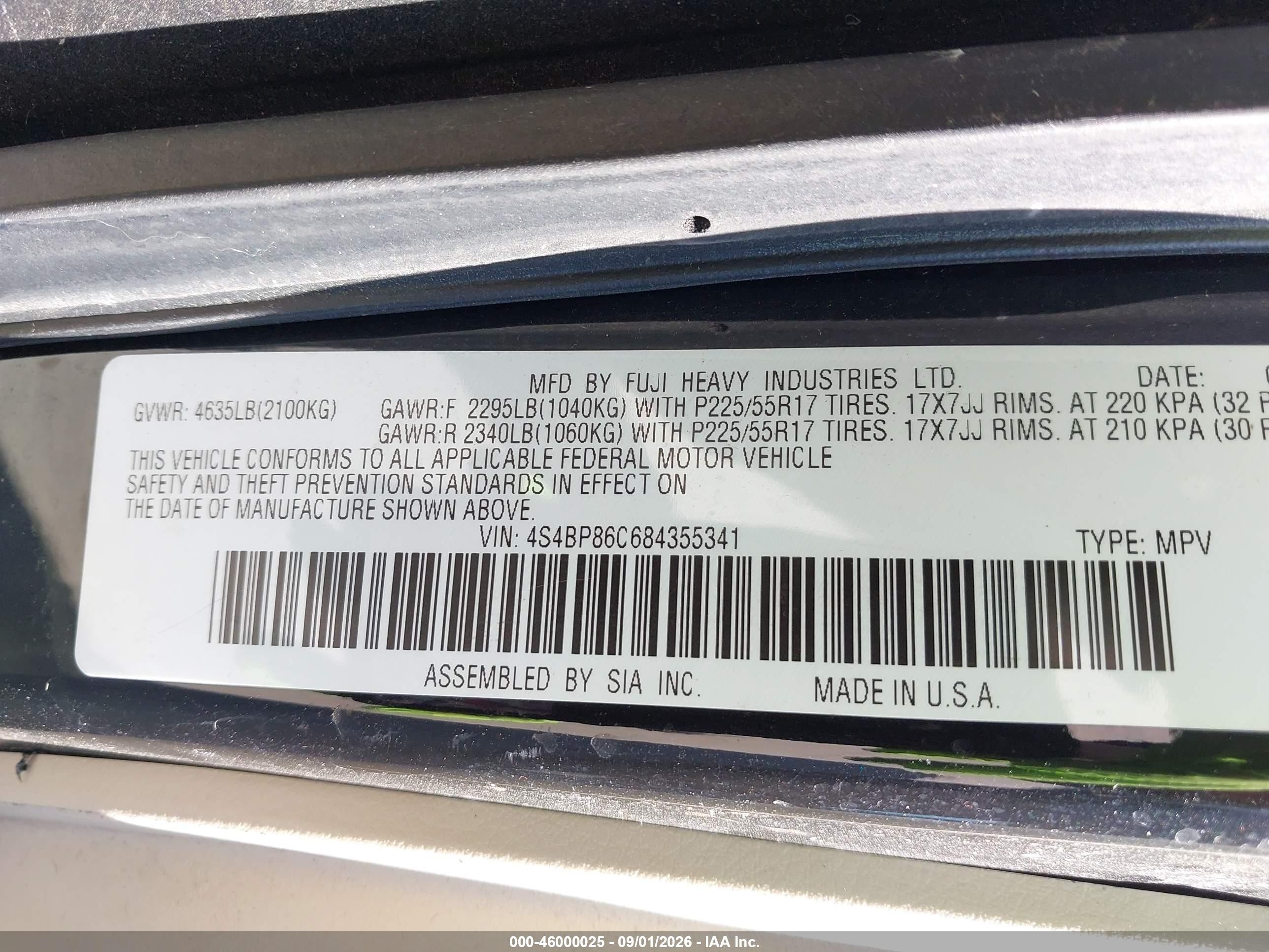2008 Subaru Outback 3.0r L.l. Bean Edition Black vin: 4S4BP86C684355341