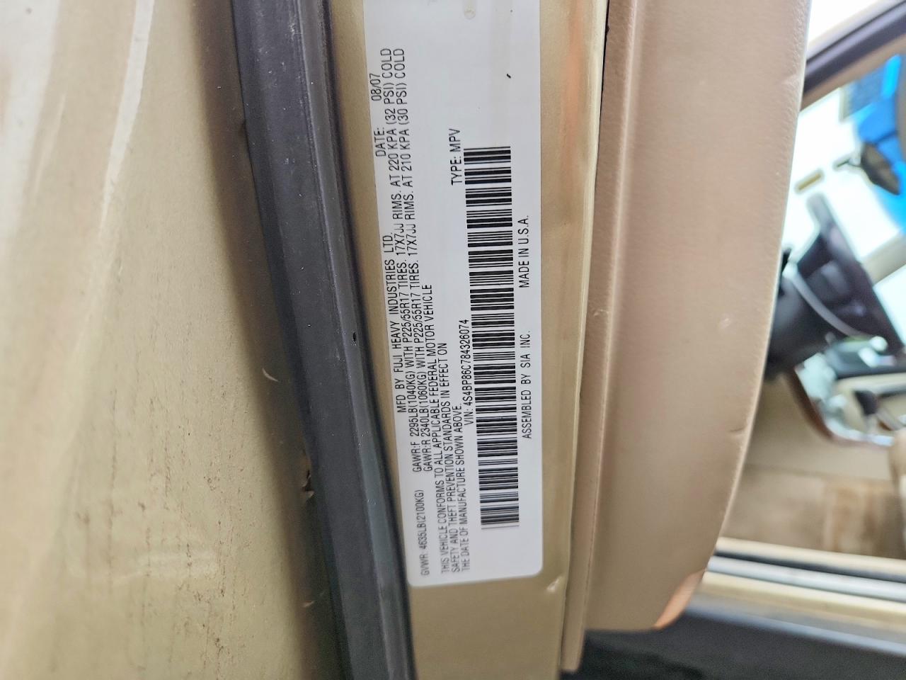 2008 Subaru Outback 3.0r Ll Bean Beige vin: 4S4BP86C784326074