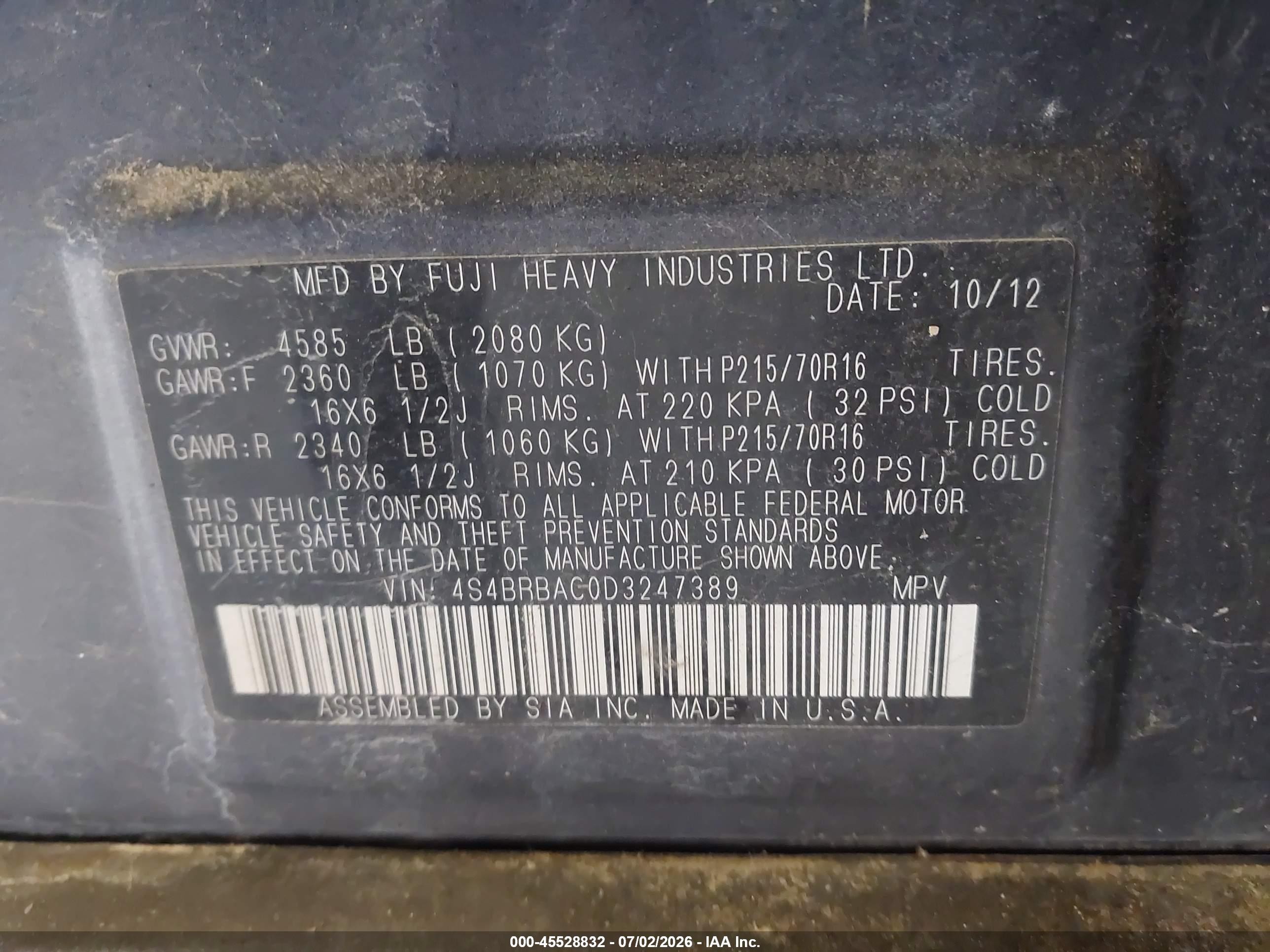 2013 Subaru Outback 2.5i Gray vin: 4S4BRBAC0D3247389