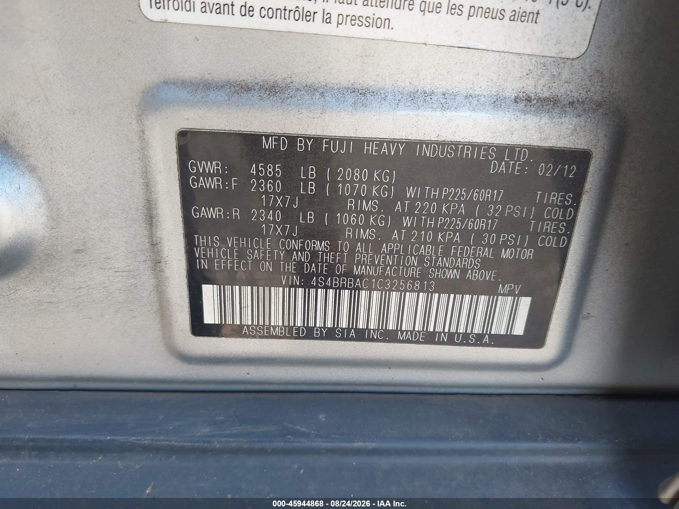 2012 Subaru Outback 2.5i Silver vin: 4S4BRBAC1C3256813