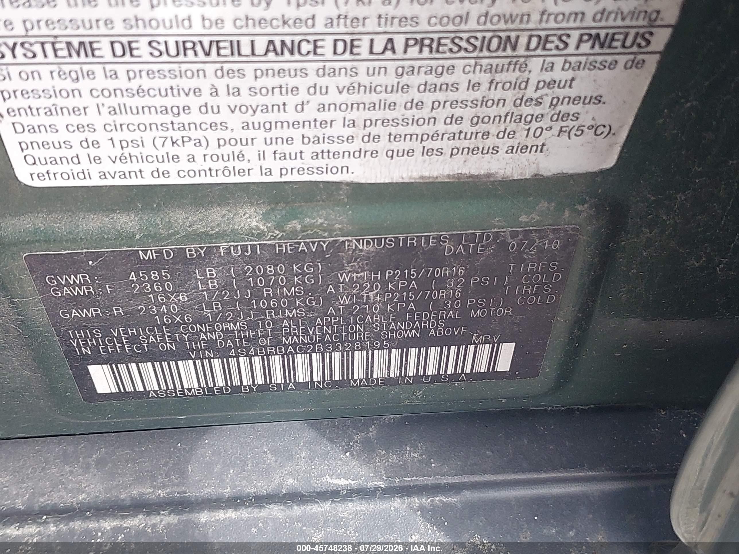 2011 Subaru Outback 2.5i Green vin: 4S4BRBAC2B3328195