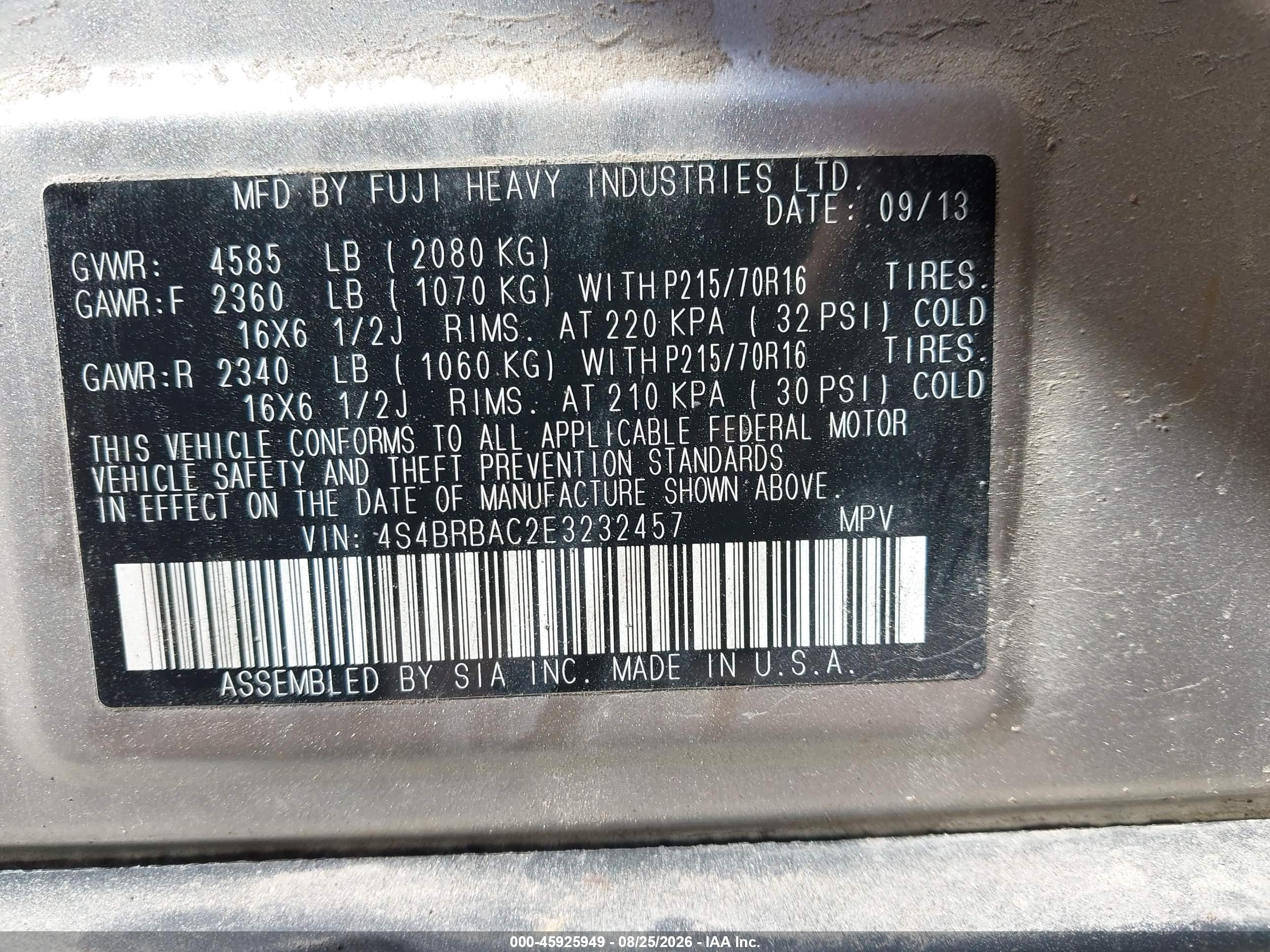 2014 Subaru Outback 2.5i Gold vin: 4S4BRBAC2E3232457