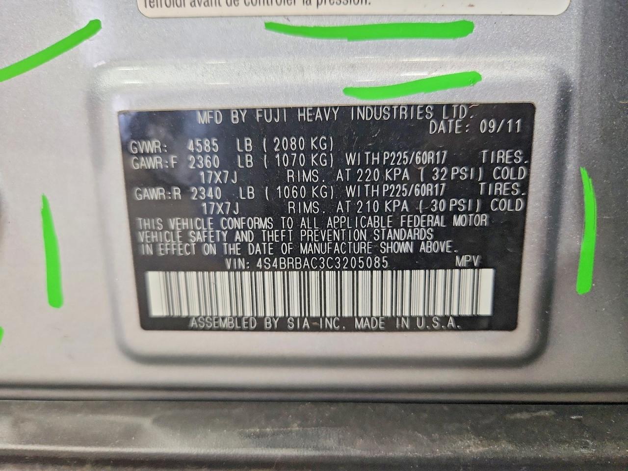 2012 Subaru Outback 2.5i Silver vin: 4S4BRBAC3C3205085