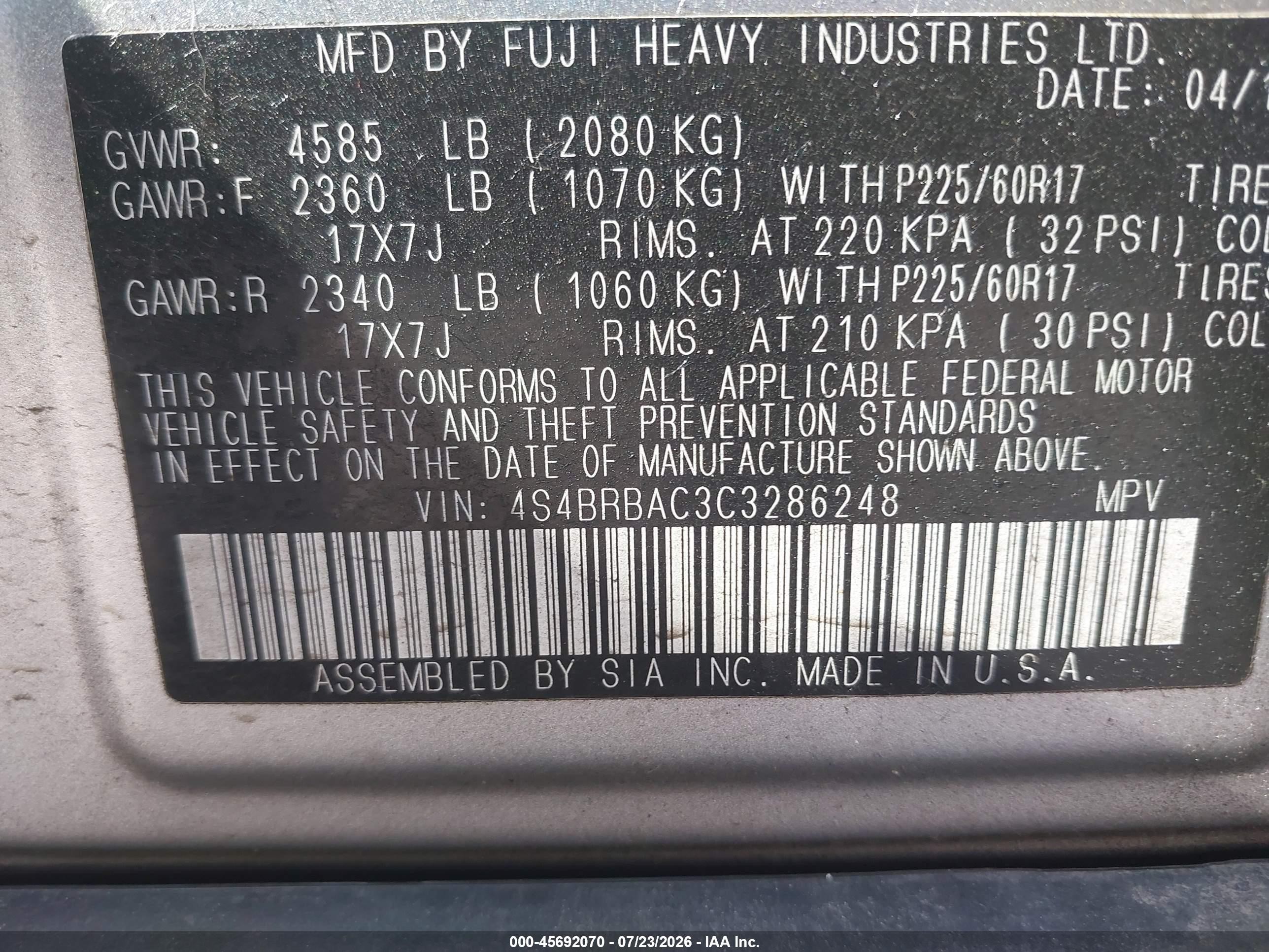 2012 Subaru Outback 2.5i Silver vin: 4S4BRBAC3C3286248