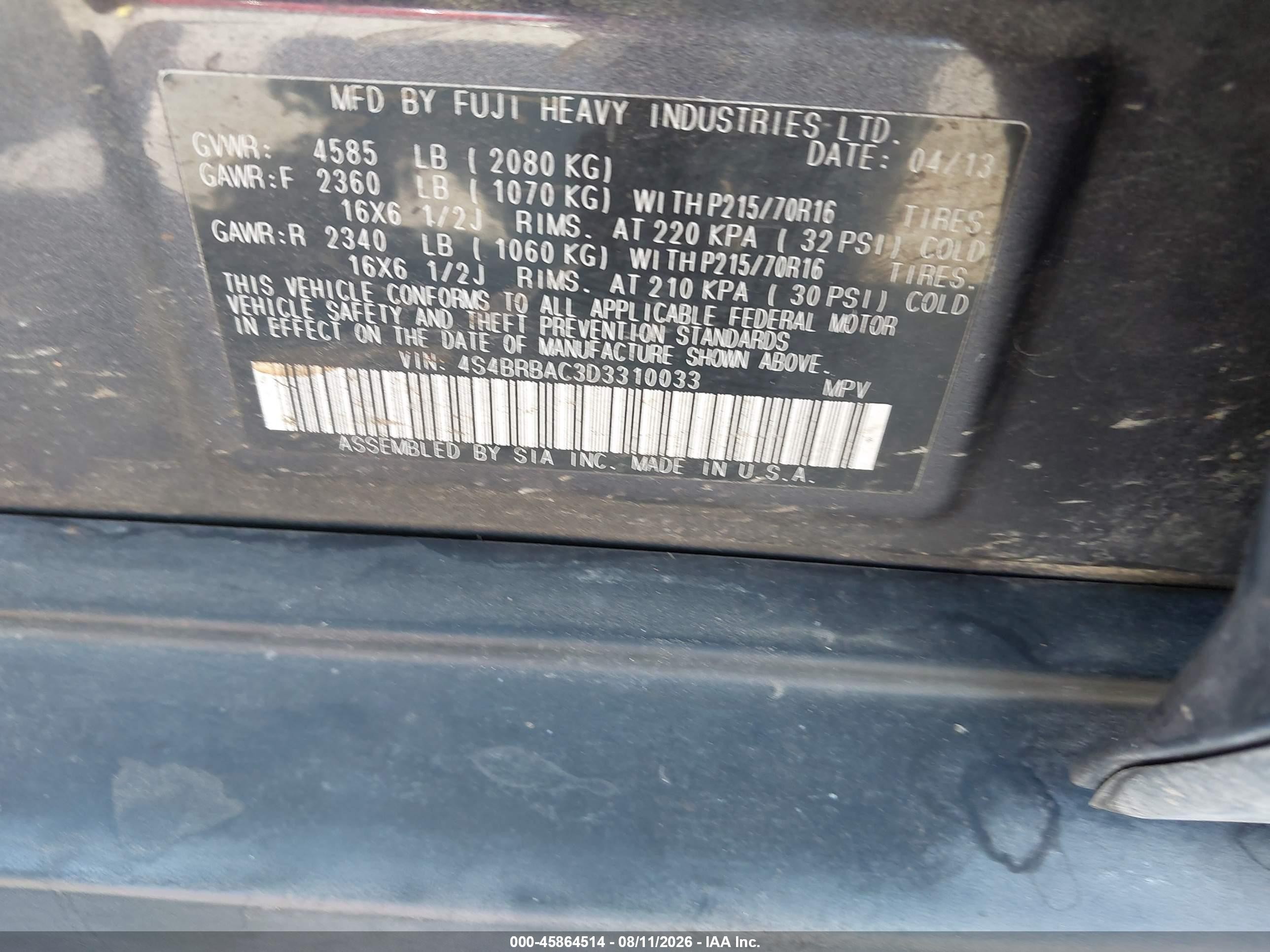 2013 Subaru Outback 2.5i Gray vin: 4S4BRBAC3D3310033