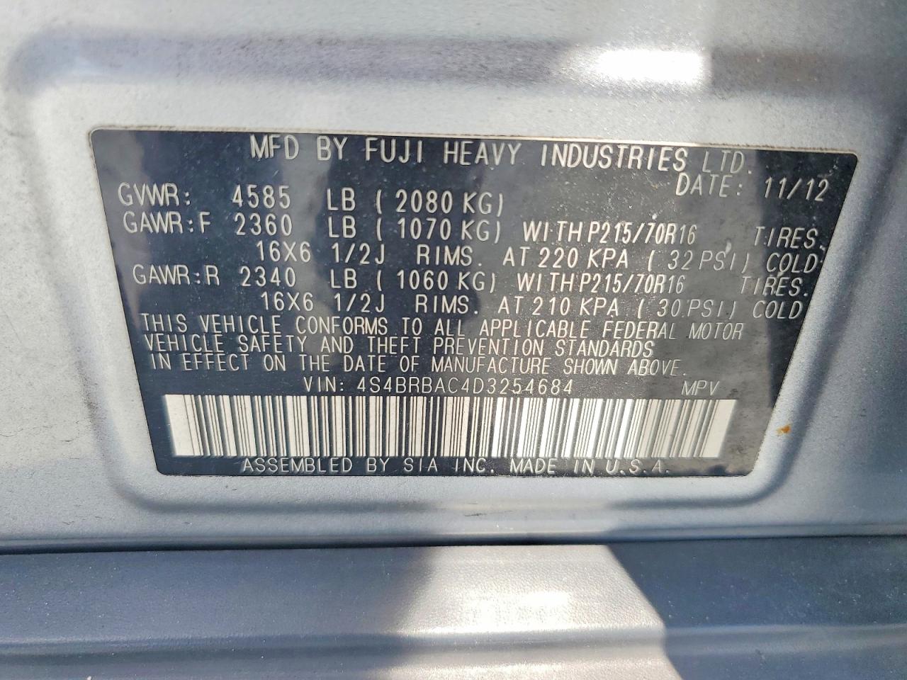 2013 Subaru Outback 2.5i Silver vin: 4S4BRBAC4D3254684