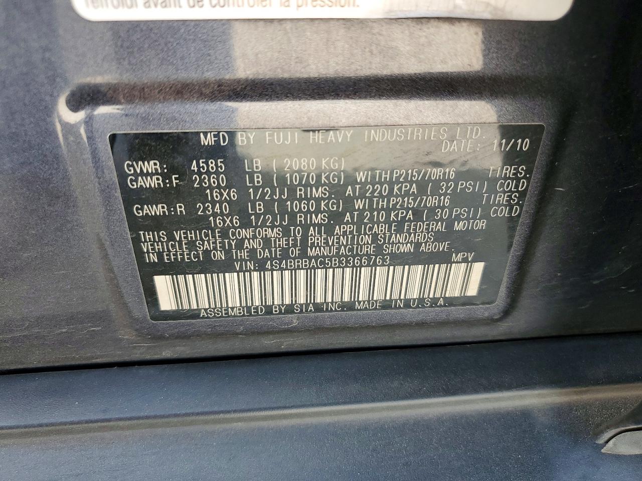 2011 Subaru Outback 2.5i Gray vin: 4S4BRBAC5B3366763