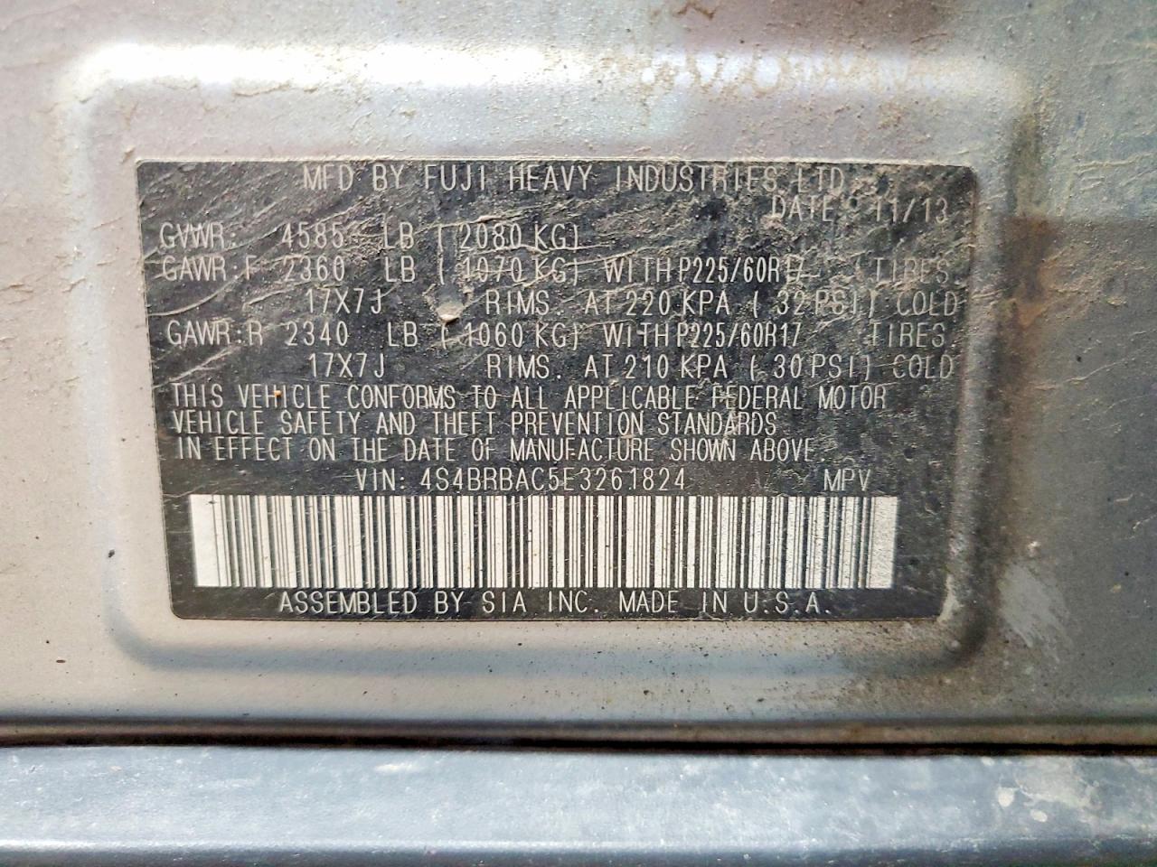2014 Subaru Outback 2.5i Silver vin: 4S4BRBAC5E3261824