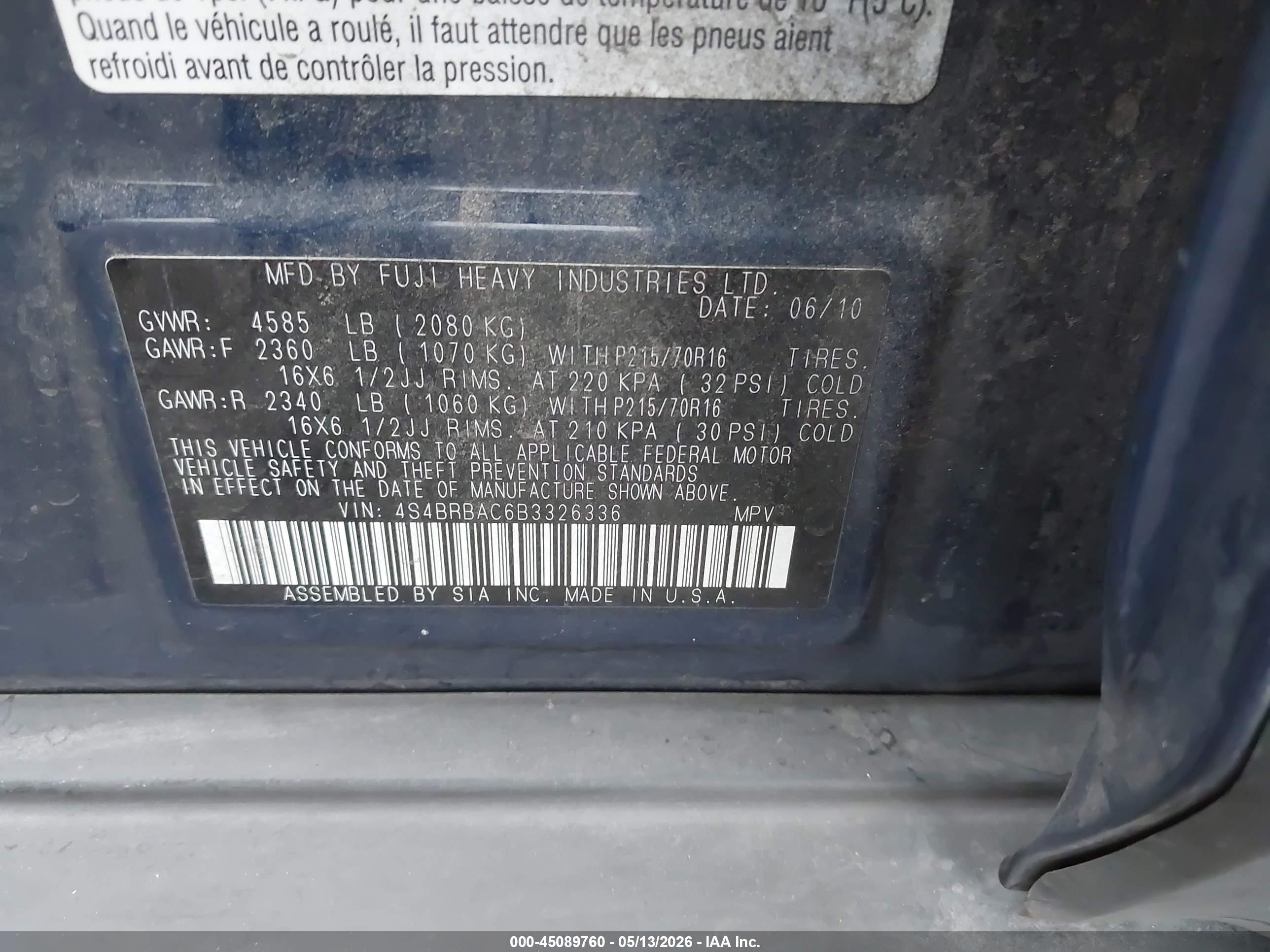 2011 Subaru Outback 2.5i Blue vin: 4S4BRBAC6B3326336