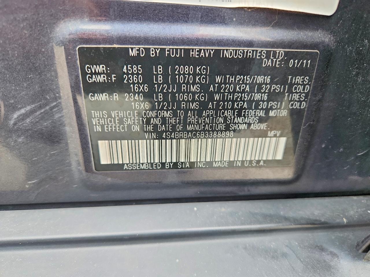 2011 Subaru Outback 2.5i Gray vin: 4S4BRBAC6B3388898