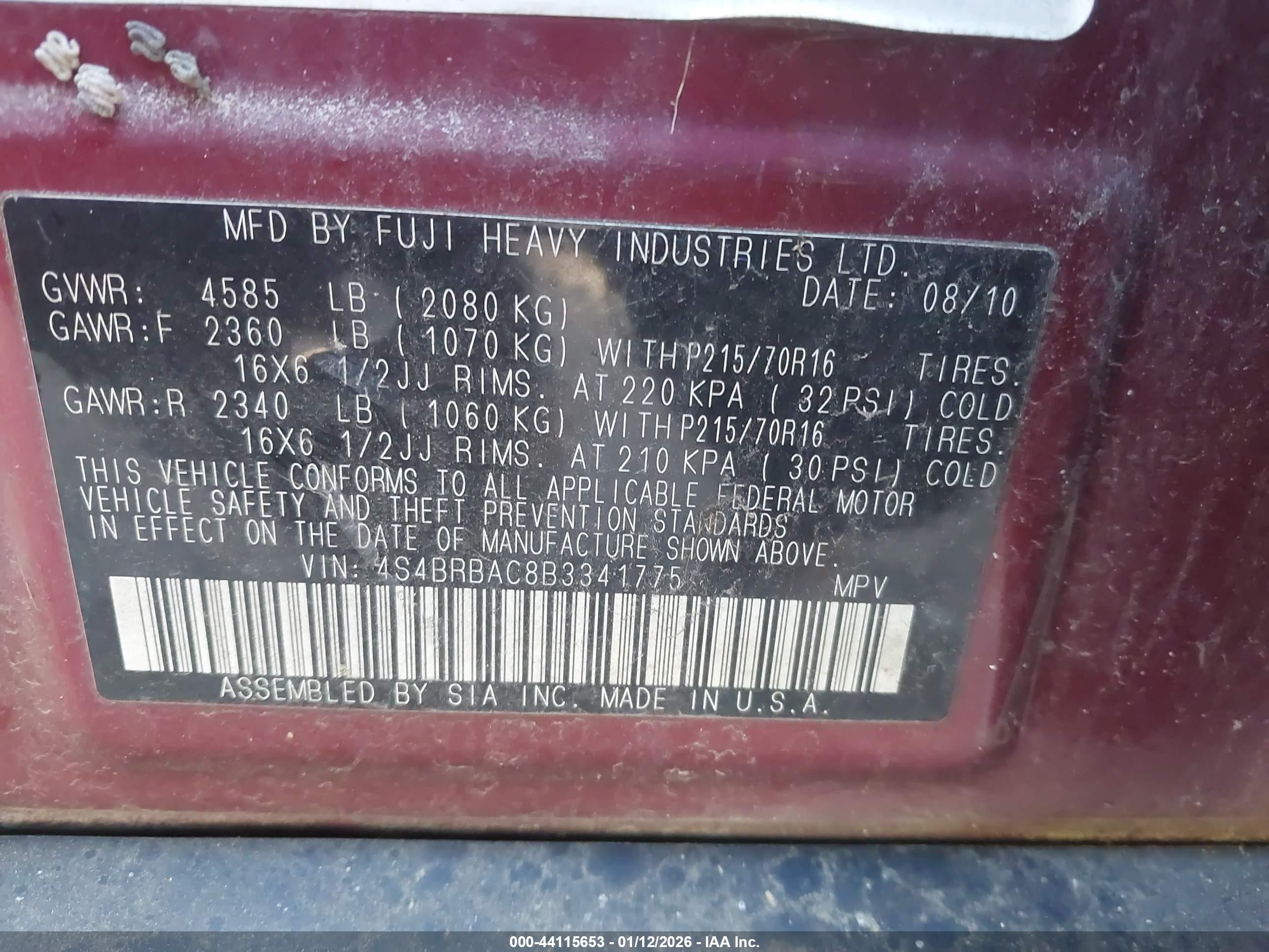 2011 Subaru Outback 2.5i Red vin: 4S4BRBAC8B3341775