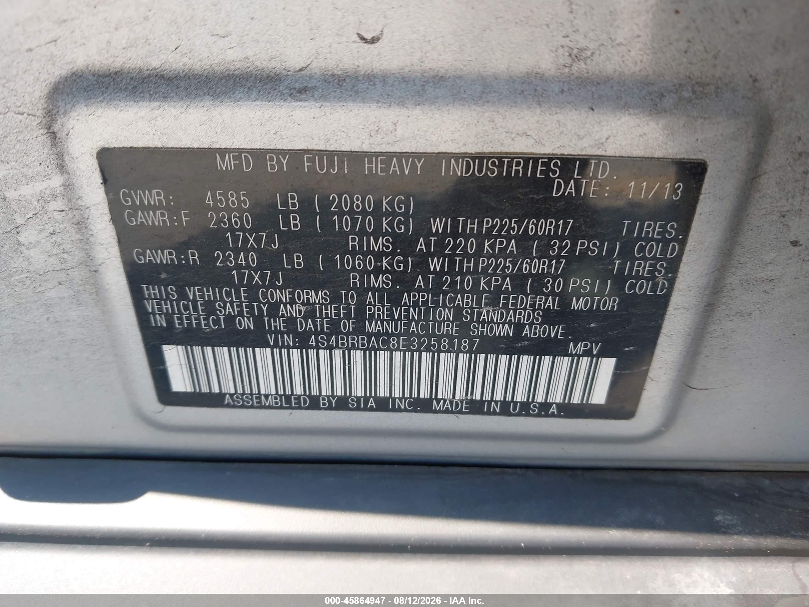 2014 Subaru Outback 2.5i Silver vin: 4S4BRBAC8E3258187