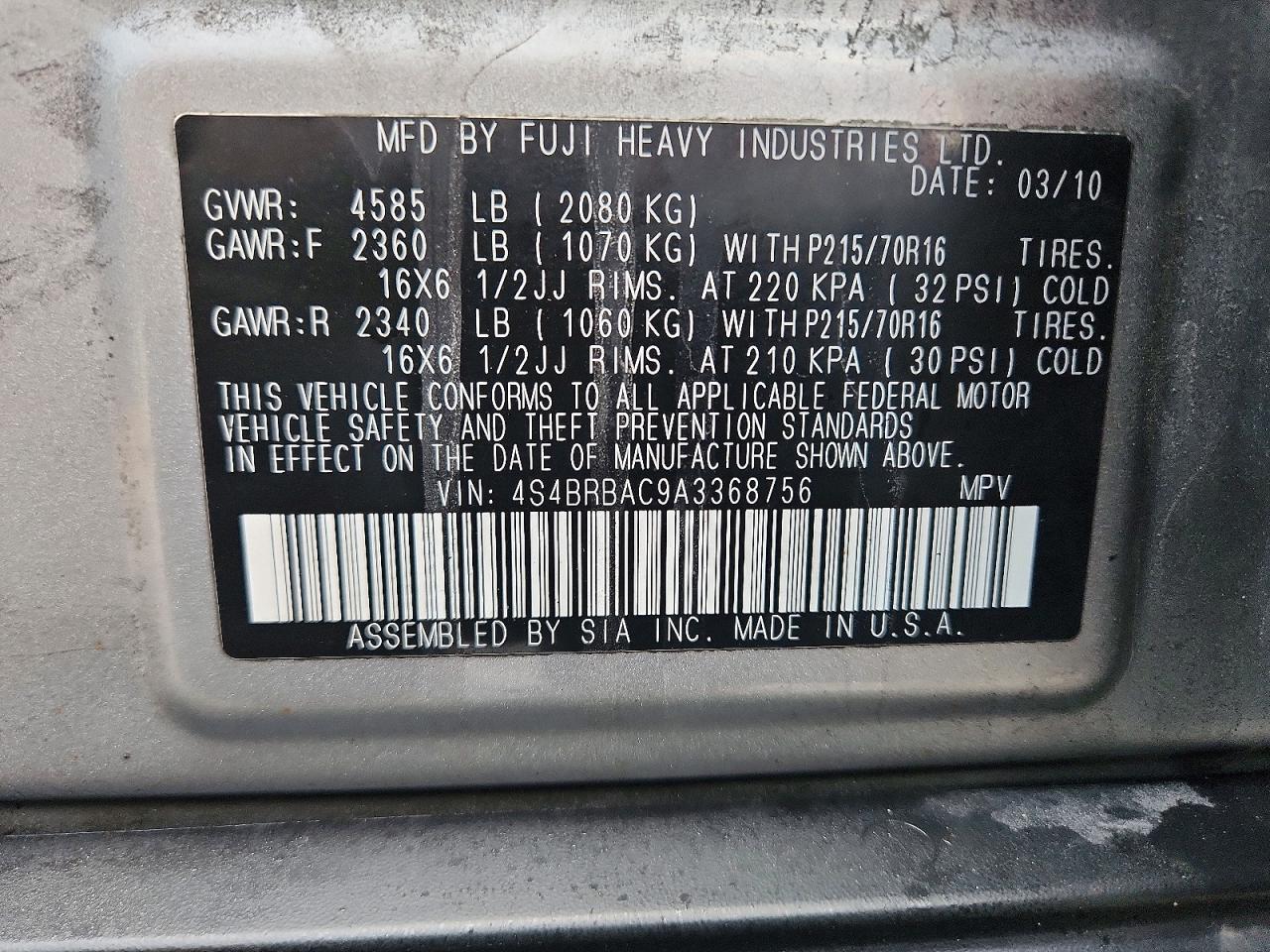 2010 Subaru Outback 2.5i Silver vin: 4S4BRBAC9A3368756