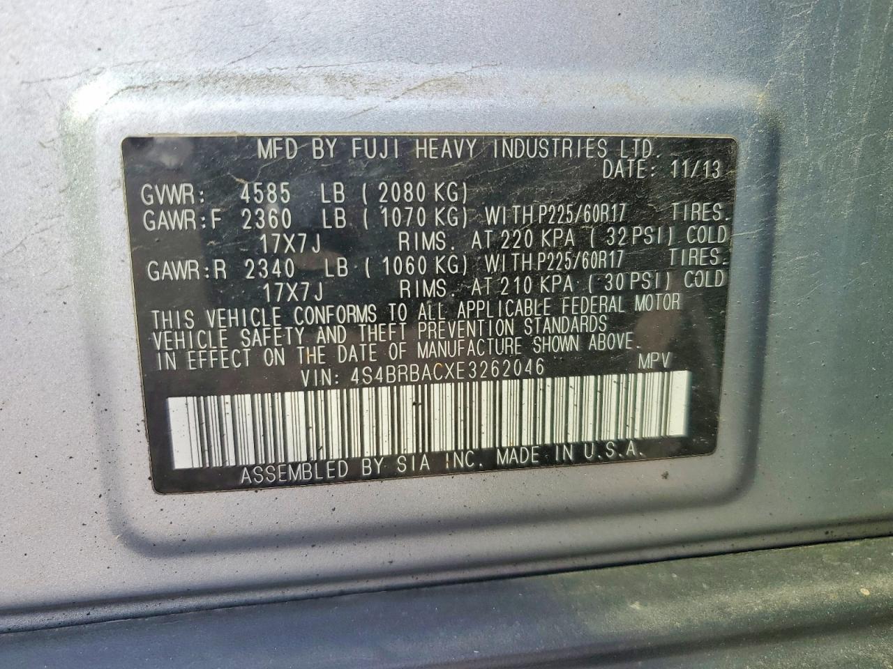 2014 Subaru Outback 2.5i Silver vin: 4S4BRBACXE3262046