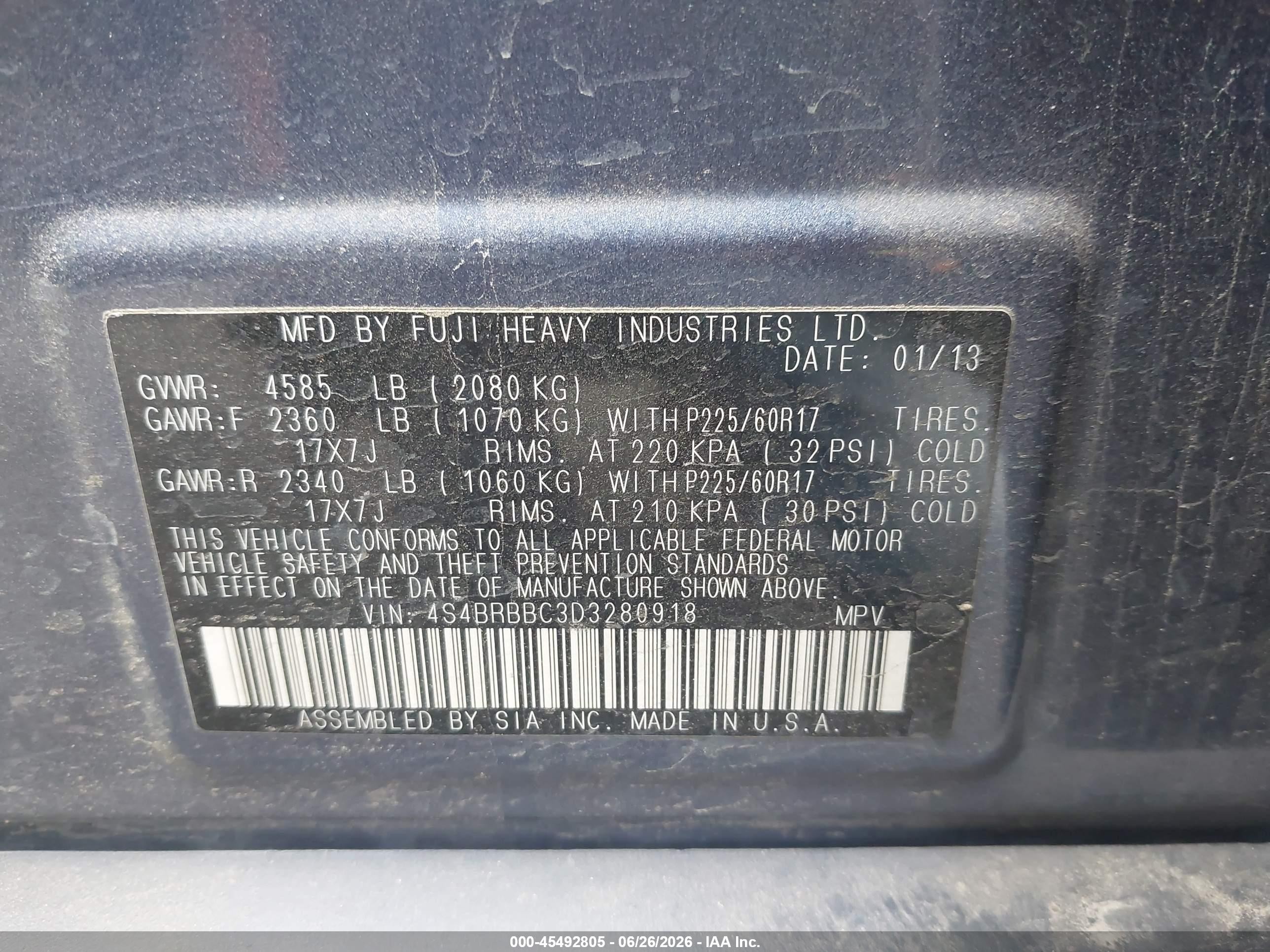2013 Subaru Outback 2.5i Premium Blue vin: 4S4BRBBC3D3280918