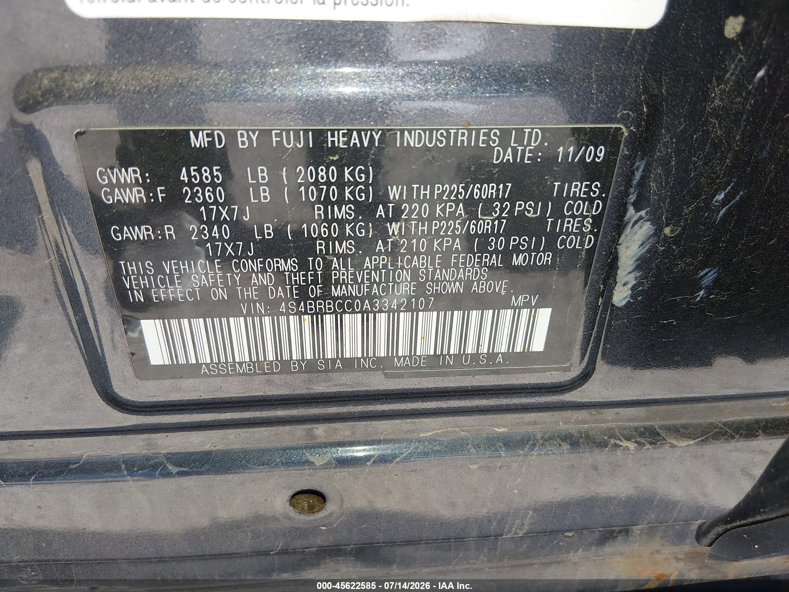 2010 Subaru Outback 2.5i Premium Gray vin: 4S4BRBCC0A3342107