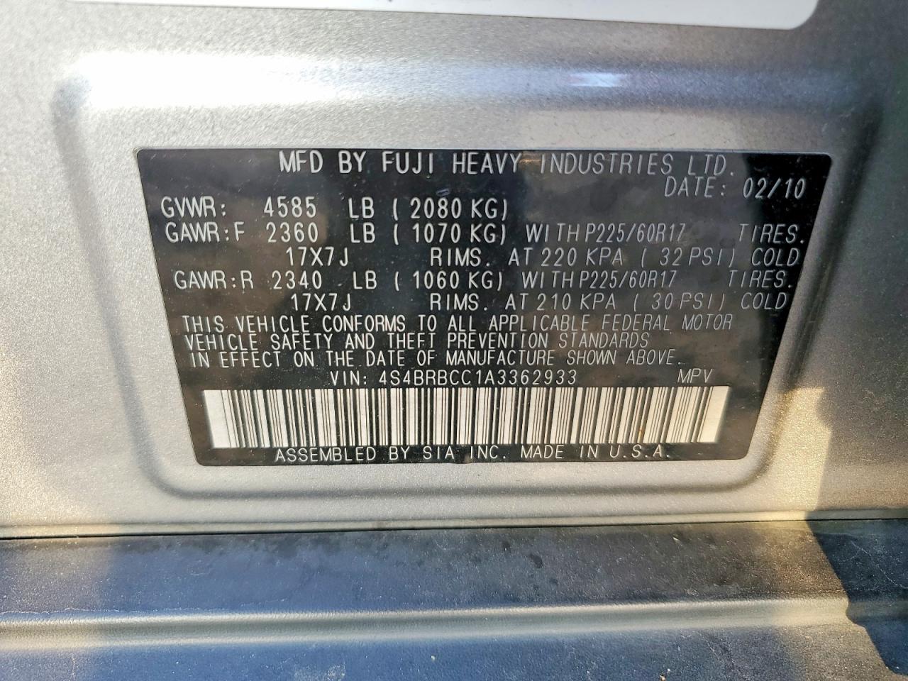 2010 Subaru Outback 2.5i Premium Gray vin: 4S4BRBCC1A3362933