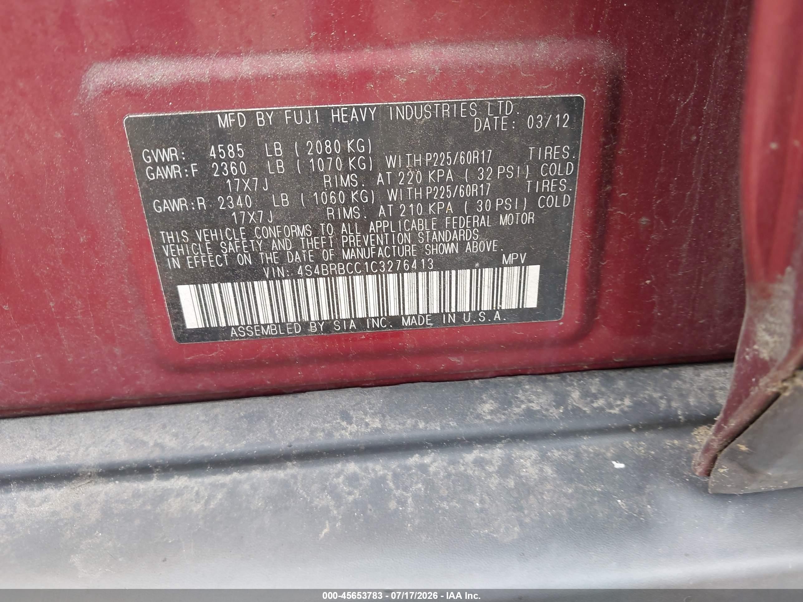 2012 Subaru Outback 2.5i Premium Red vin: 4S4BRBCC1C3276413