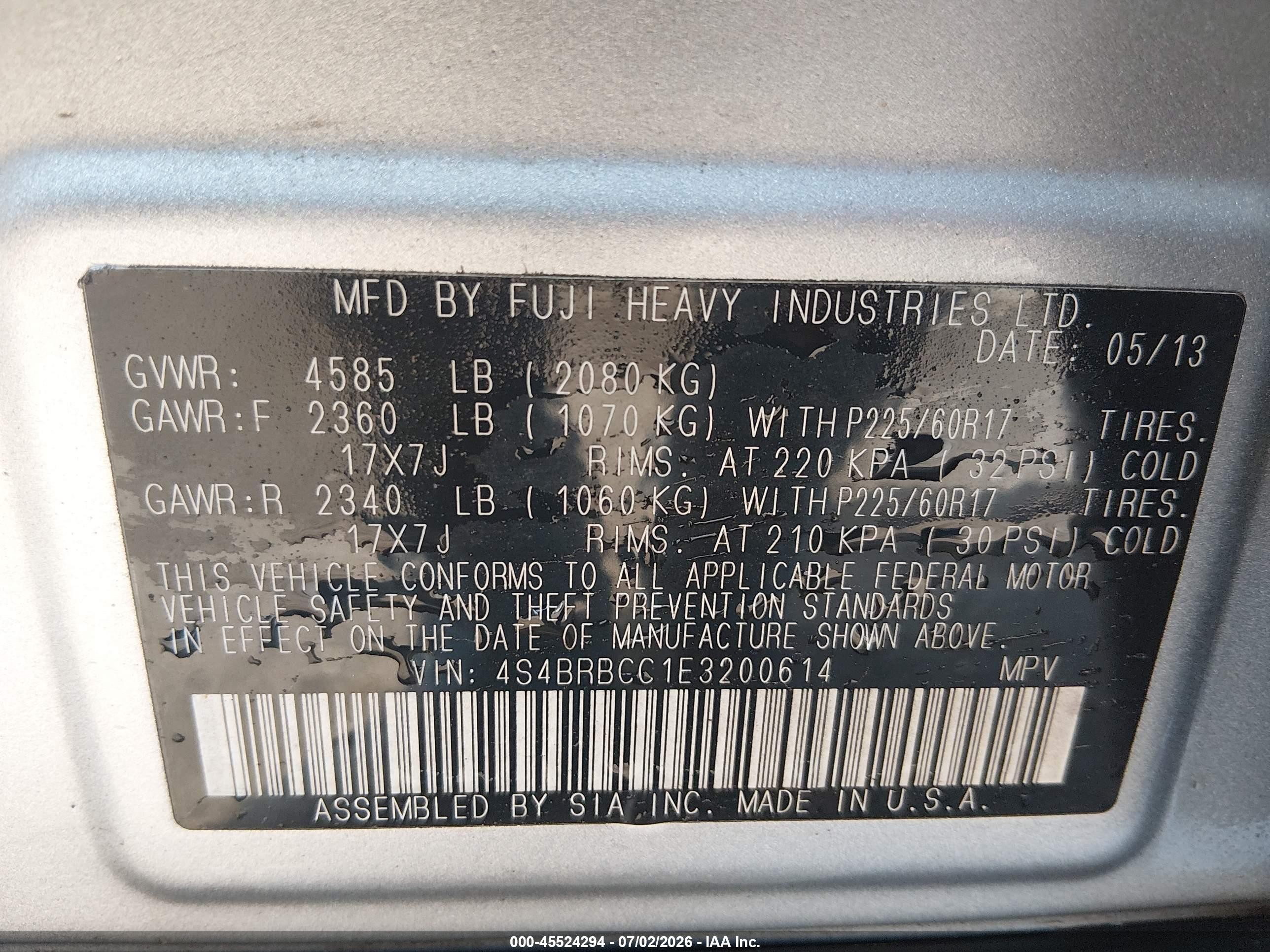 2014 Subaru Outback 2.5i Premium Silver vin: 4S4BRBCC1E3200614
