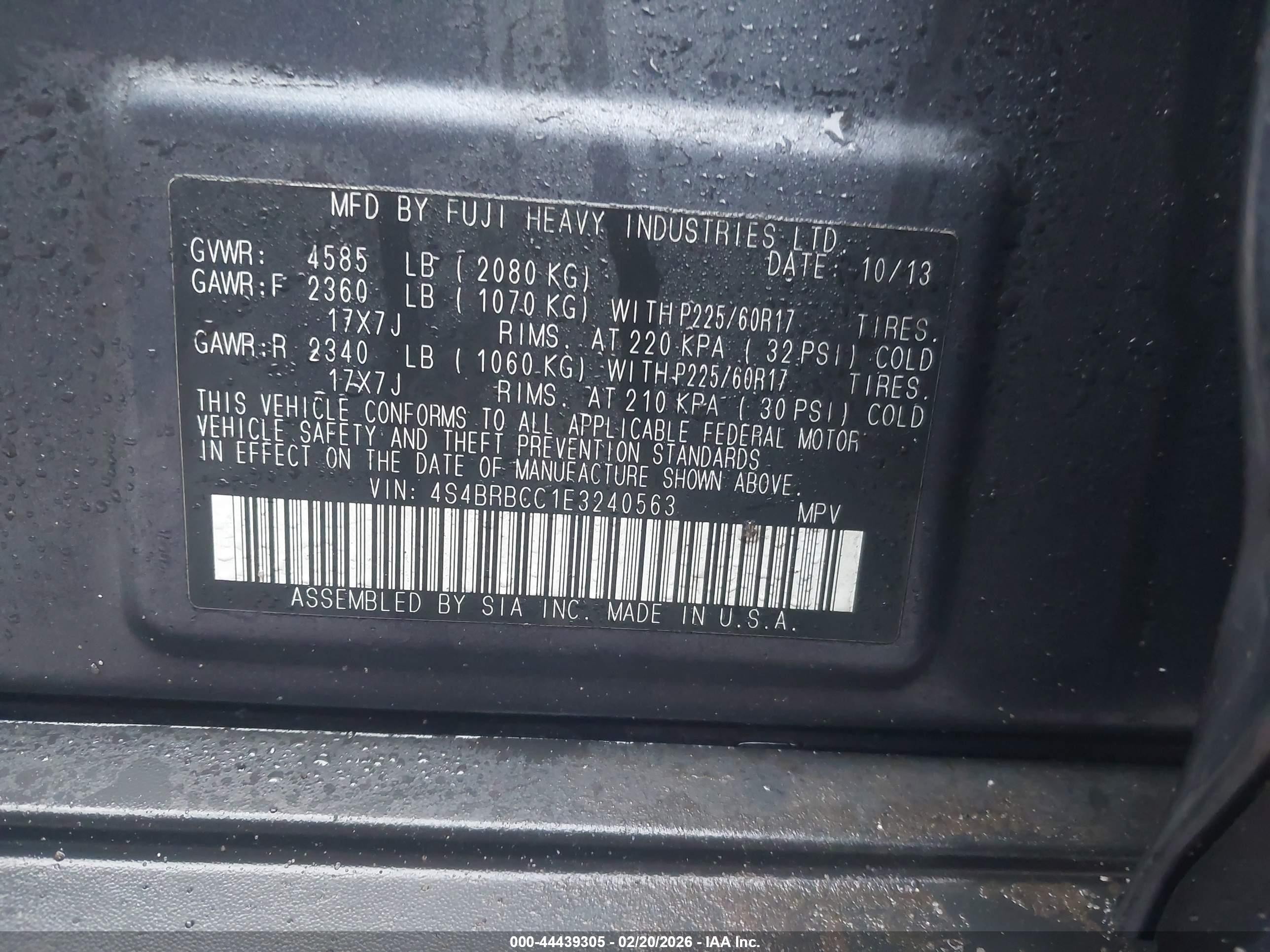 2014 Subaru Outback 2.5i Premium Blue vin: 4S4BRBCC1E3240563