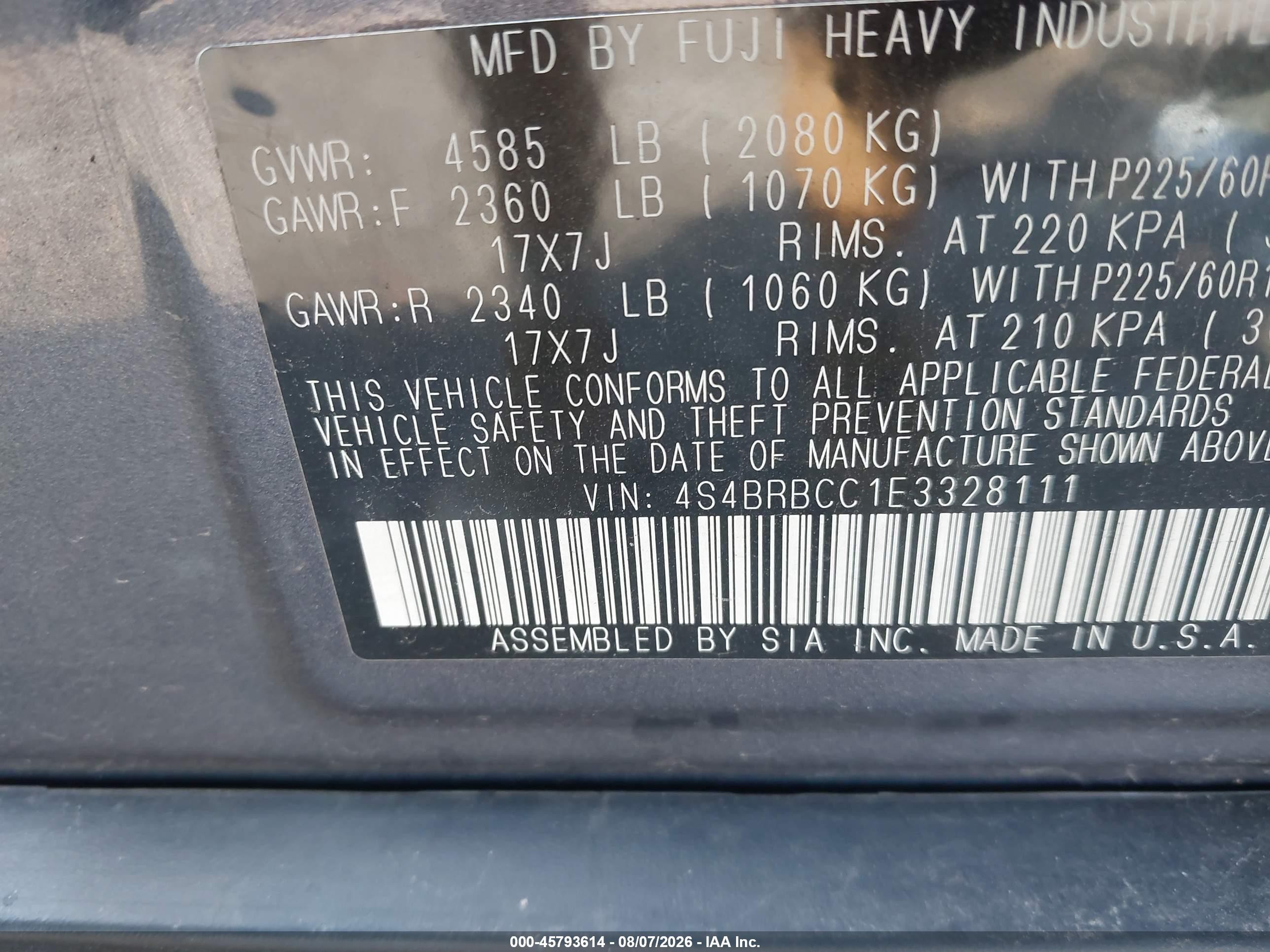 2014 Subaru Outback 2.5i Premium Blue vin: 4S4BRBCC1E3328111