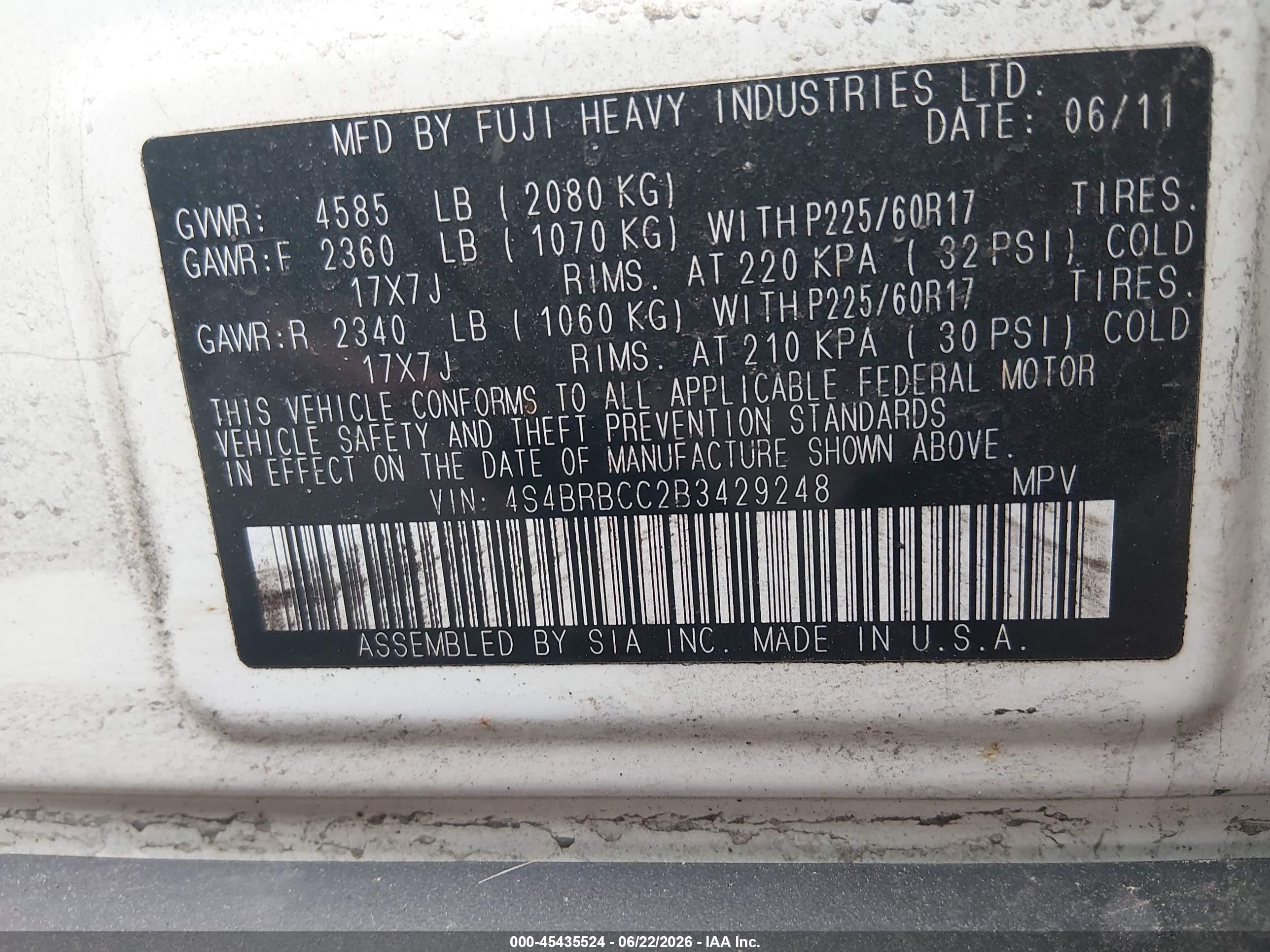 2011 Subaru Outback 2.5i Premium Белый vin: 4S4BRBCC2B3429248